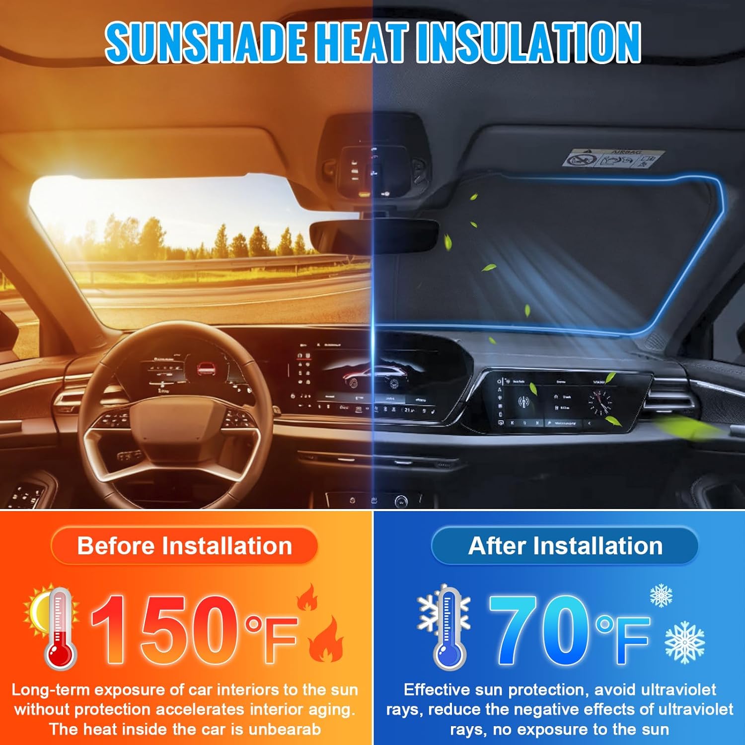 6 Layers Custom Fit Windshield Sun Shade for 2003-2011 Honda Element, Foldable Car Sunshade with Storage Bag, Heat Reflective & UV Protection