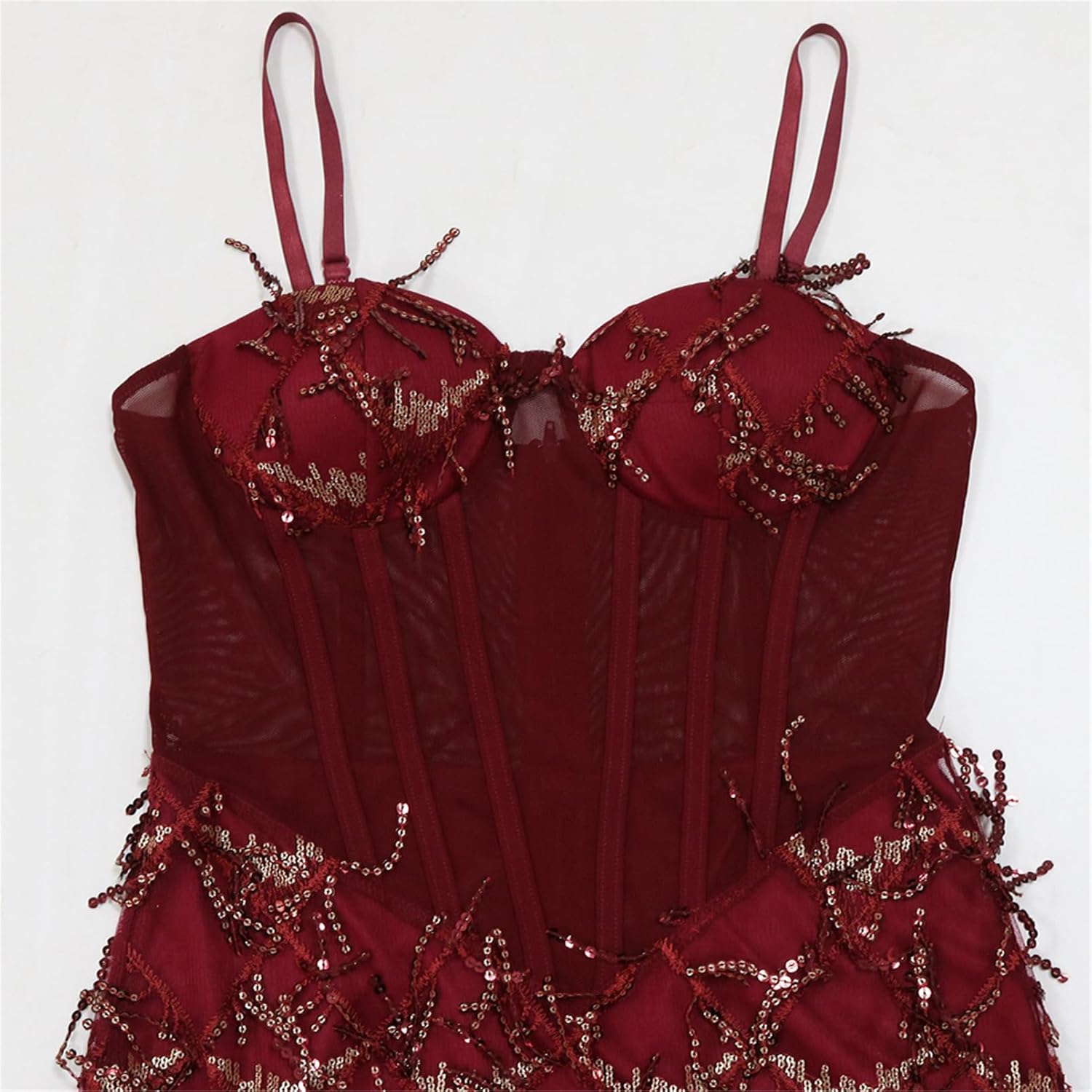 Qikaka Women's Sleeveless Mesh Scale Sequins Tassel Bodycon Sexy Nightclub Party Prom Long Dress - Image 6