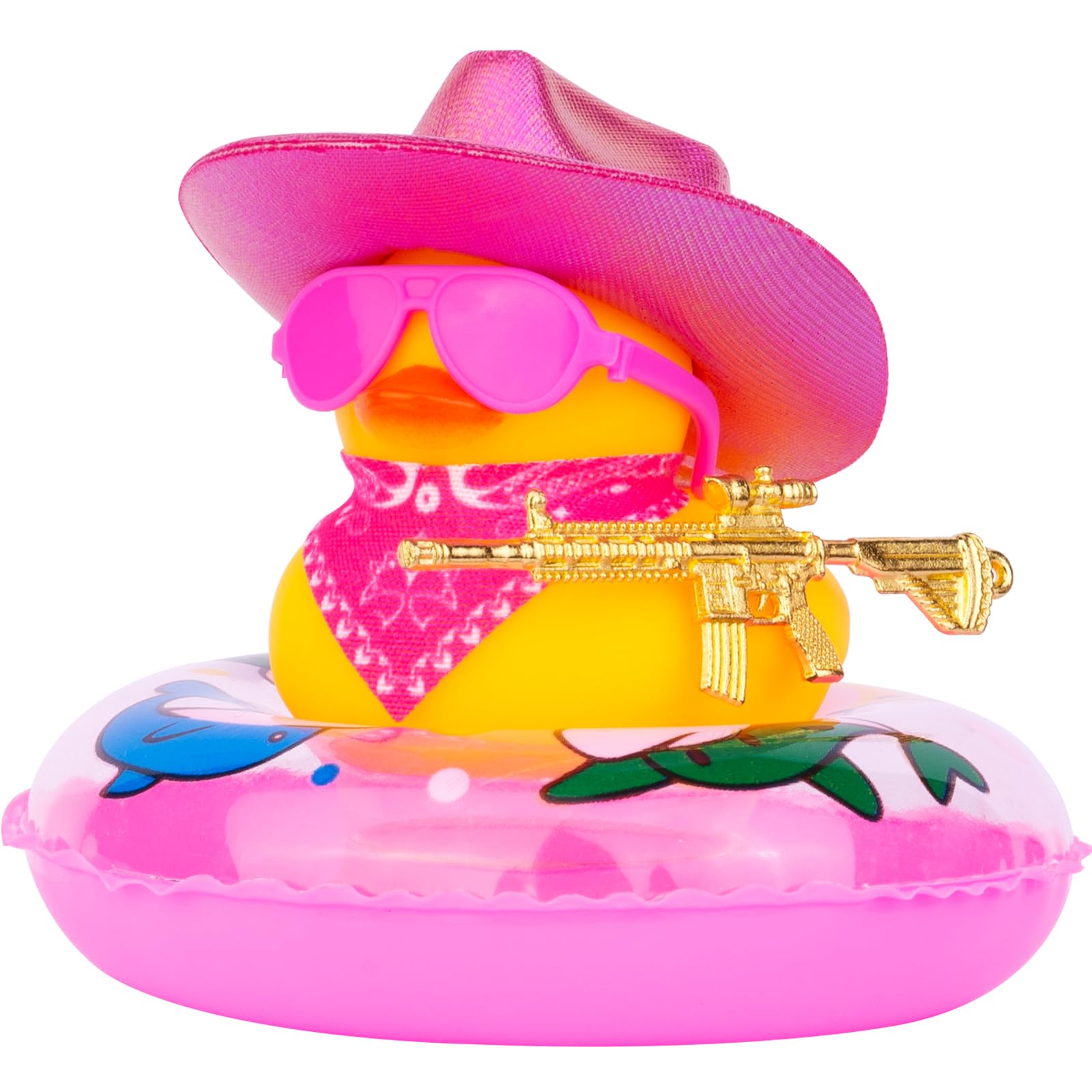 MuMyer Cowboy Rubber Duck Car Ornament, Yellow Duck Car Dashboard Decoration Accessories with Mini Cowboy Hat Swim Ring Scarf, Cool Prop and Sunglasses(CC9)