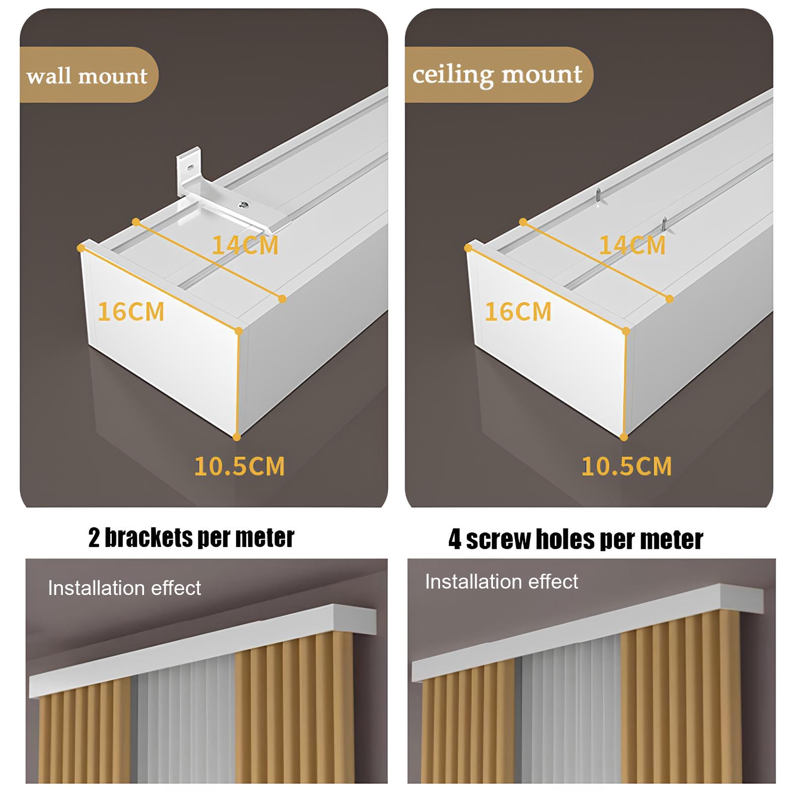 Zestaw draperii 3 w 1 do montażu na suficie/ścianie – 2-warstwowy system szyn do zasłon z falbaną, w komplecie z akcesoriami Clete i rolkami do dekoracji okien 1,40 m