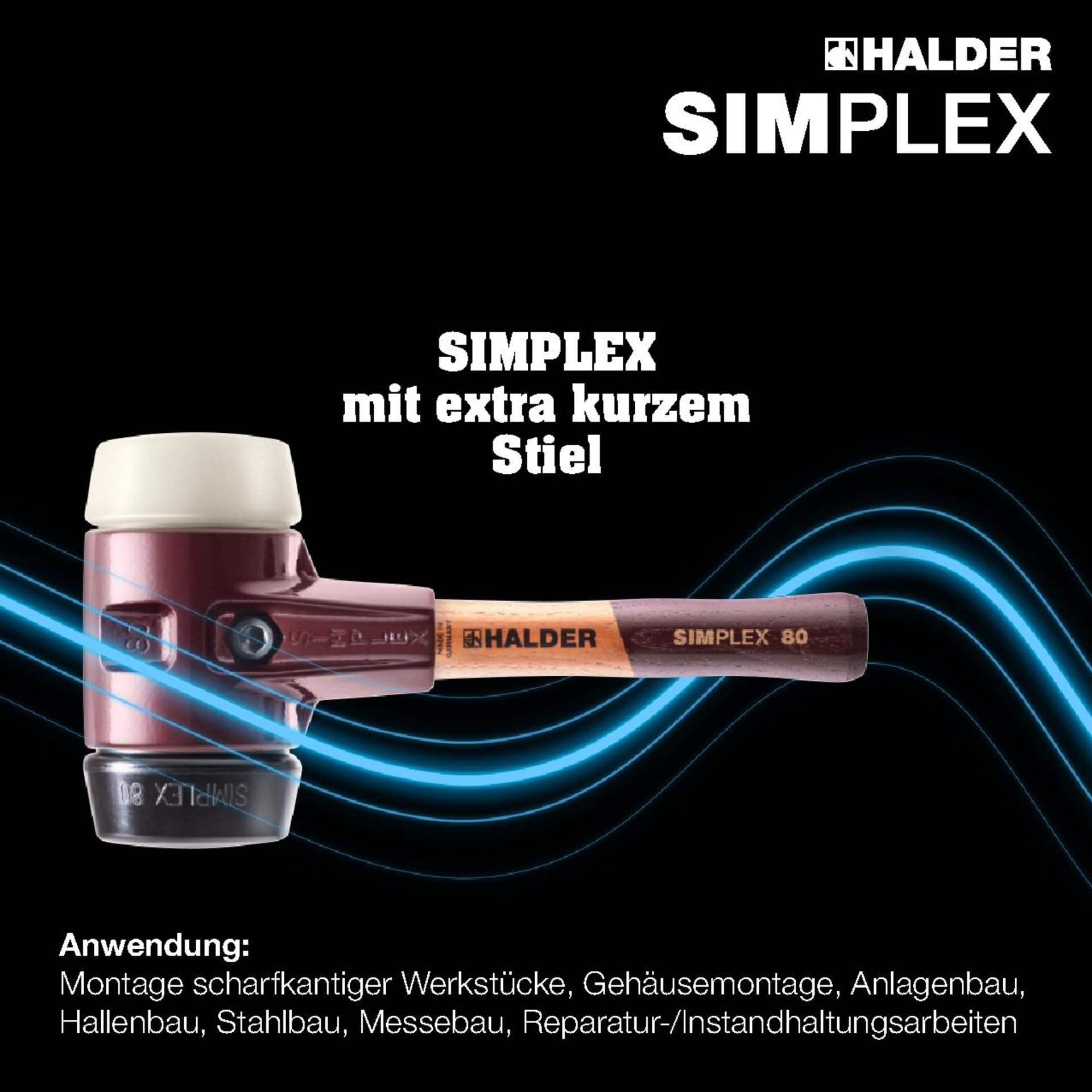 SIMPLEX-Schonhammer, Gummikomposition/Nylon; mit Tempergussgehäuse und hochwertigem extra kurzen Holzstiel | D=80 mm/Stielausführung=extra kurz | 3028.082