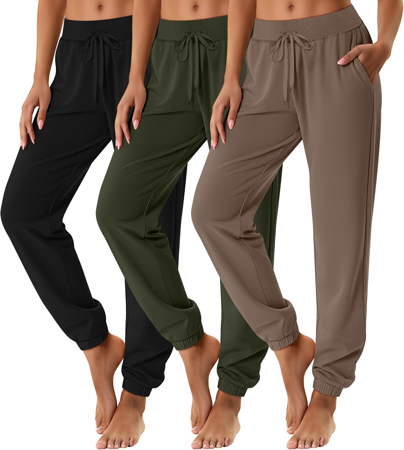 3 Pack Women's Sweatpants with Pocket, High Waisted Drawstring Jogger Pants Cinch Bottom Casual Baggy Trousers