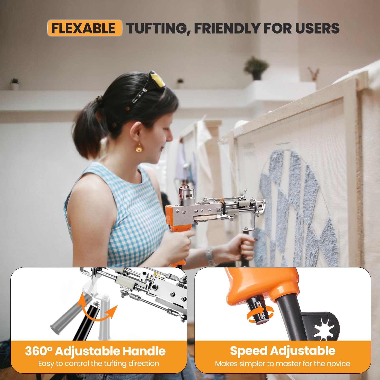 Riiai Tufting Gun Tufting Gun Starter Kit, Tufting Gun with Carpet Cutter, Carpet Making Kit, Carpet Gun Cut Pile Loop Pile, Carpet Cutter Tufting for Sculpture