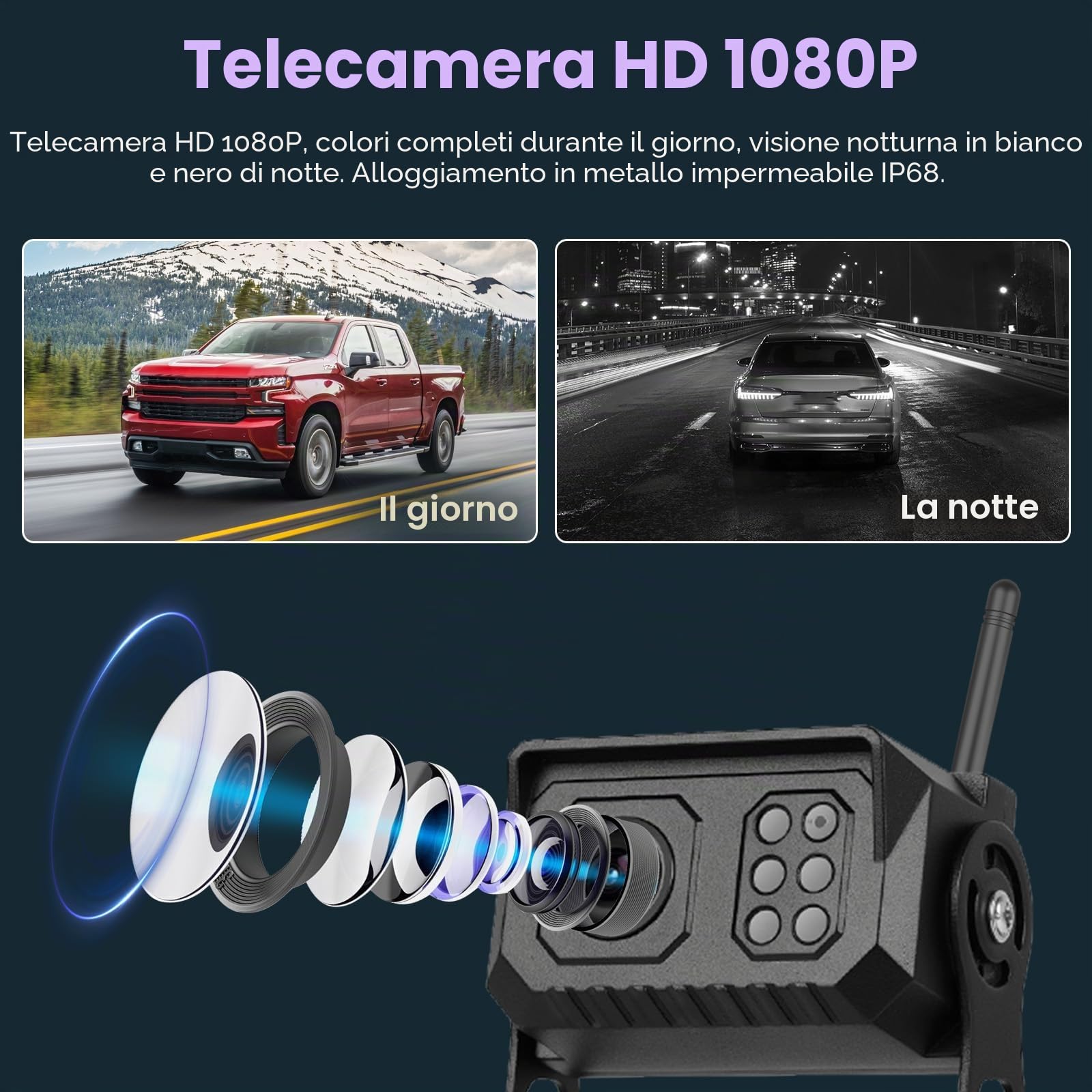 Inefala Telecamera Retromarcia Senza Fili con Monitor HD IPS da 7 Pollici, Targa Retrocamera per Auto Visione Notturna IP68 Impermeabile Telecamera Posteriore per Auto Camion SUV Furgoni 12-24V