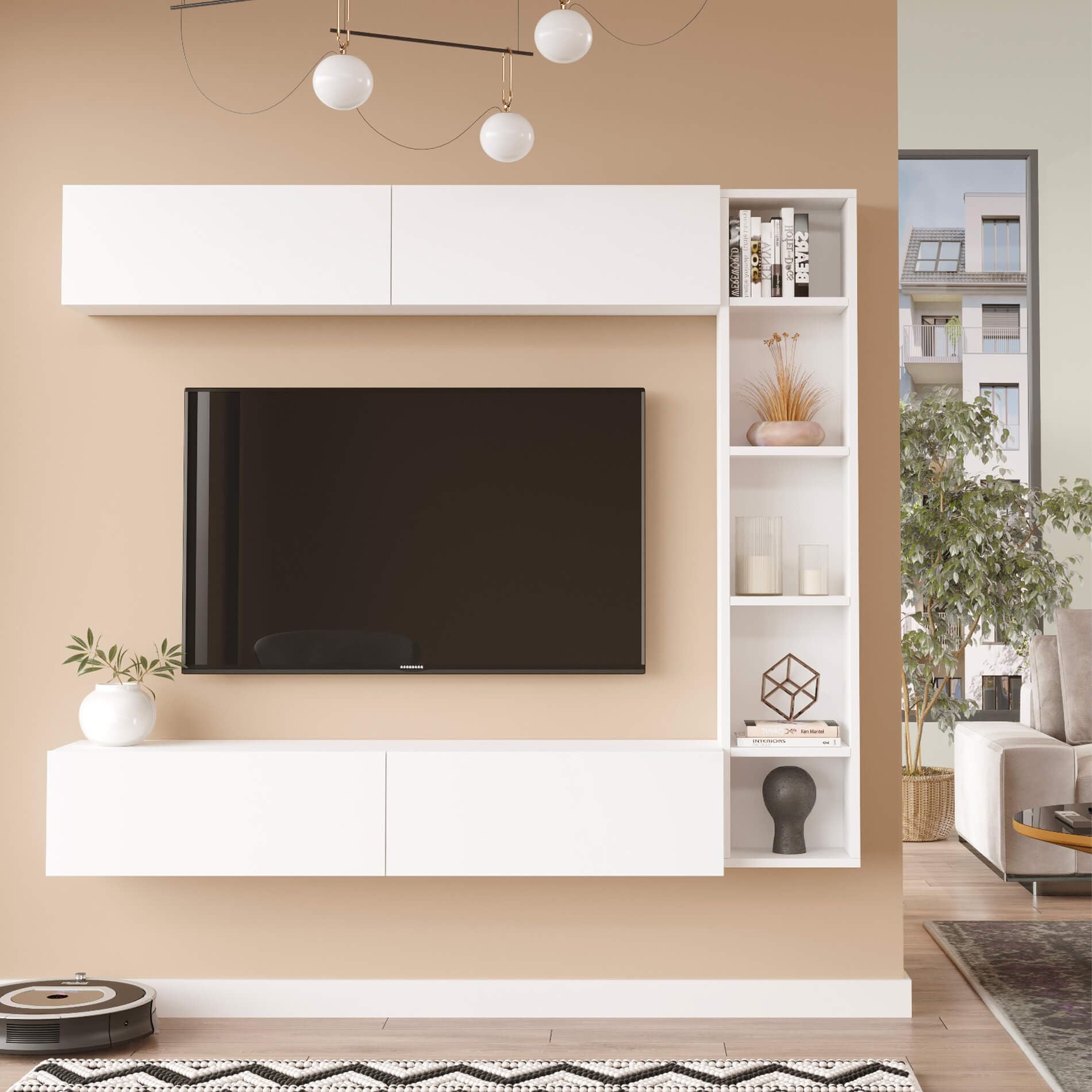 Rebecca Mobili Parete da Soggiorno, Composizione Mobili Salotto, Bianco, Truciolato, Set 3 Mobili Pensili, Design Moderno - Misure HxLxP: 143,5 x 169 x 26 cm - Art. RE7206