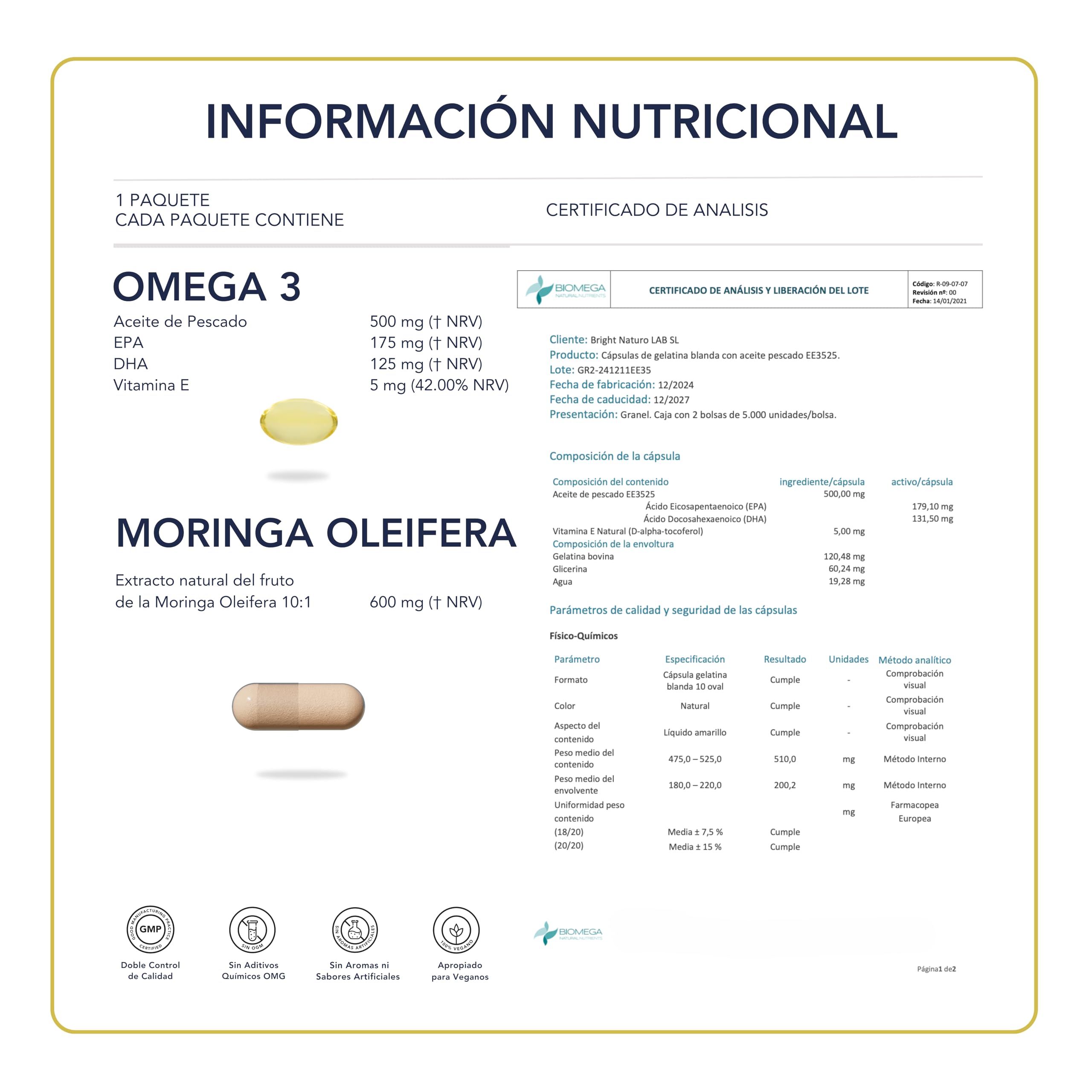 Omega 3 TG, Moringa Oleifera - SmartAbsorb™ | para la función cerebral, el sistema nervioso y la inmunidad | 56 sobres diarios