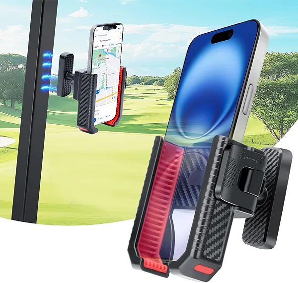 Haxmuti Magnetic Golf Cart Phone Holder, 8 N52 Strong Magnetic Base, Fits EZGO, Club Car, Yamaha, Golf Cart Phone Mount for iPhone, Samsung & Smartphones, Golf Cart Accessories for Men Women, Red