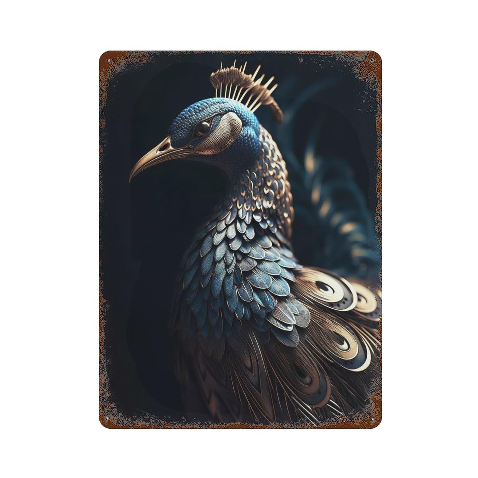 Rust Effect Queen Peacock Rusty Metal Tin Sign 15.7"x11.8", Industrial Home Decor for Living Room, Hallway And Home Decor