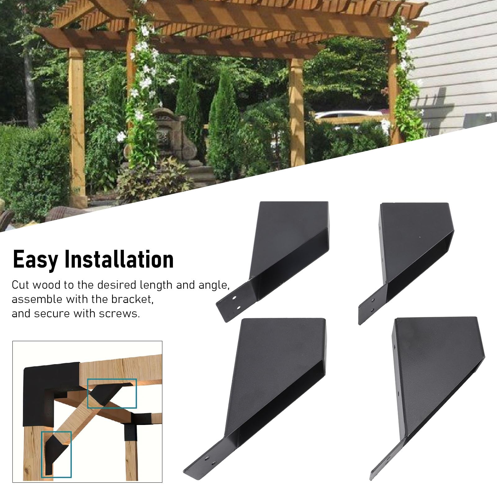 Asixxsix Staffe per Pergola, Staffe in Metallo Zincato con Angolo di 45 Gradi, Kit Staffa con Fori di Drenaggio per Rinforzare Pergole, Gazebo, Box/Cover Sugli Alberi, Cortili