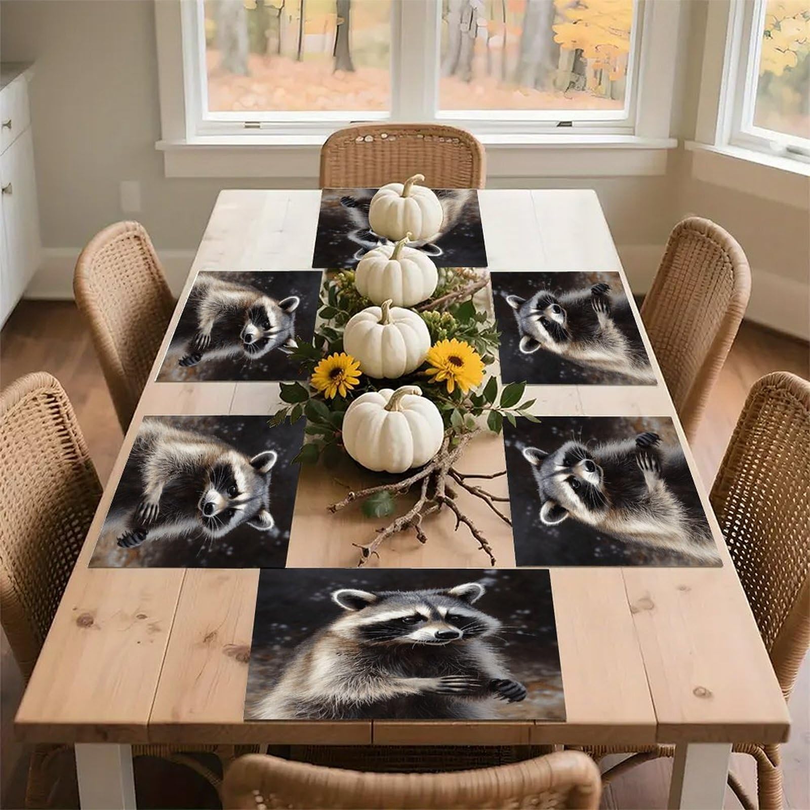 Raccoon Placemats Non-Slip Heat Resistant Table Mats Flax Washable Cloth Place Mats Easy to Clean Premium Placemat for Kitchen Dining Table Decor Party Outdoor