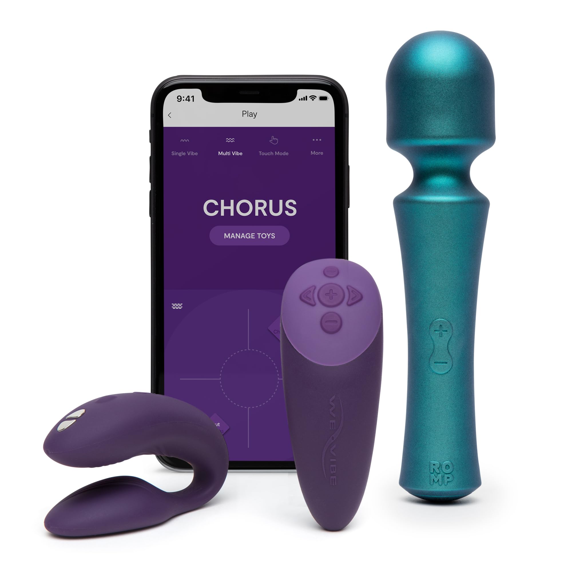 ROMP Presto Mini Wireless Wand Massager We-Vibe Chorus Remote Control Couples Vibrator Purple Couples Vibrator - Couples Sex