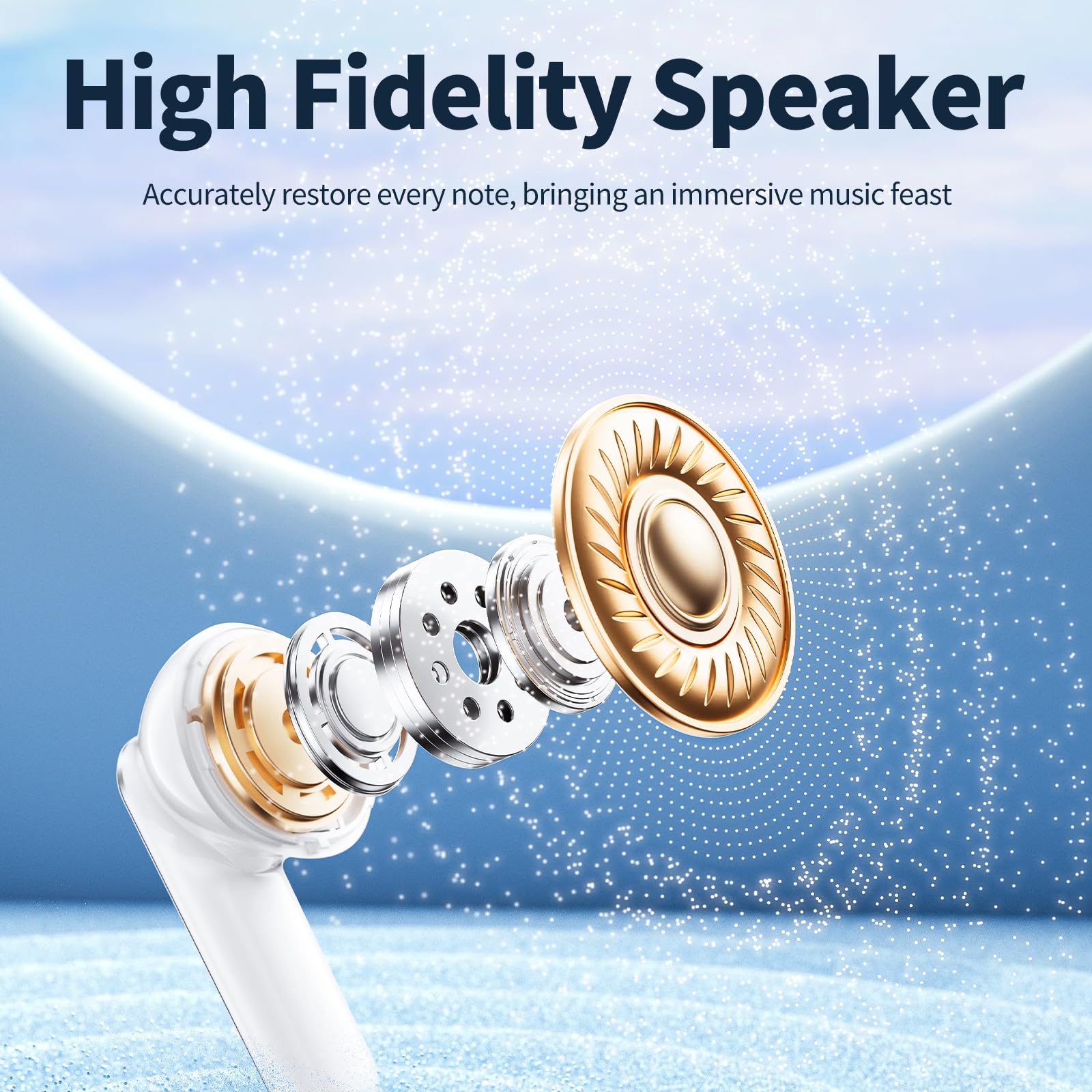 Cuffie Bluetooth for iOS iPhone/Android Samsung, Auricolari Bluetooth 5.3 Wireless Cancellazione Rumore Mic Stereo HiFi, Touch Control IP8 Impermeabili Cuffie, 24 Ore di Riproduzione In-Ear Cuffiette