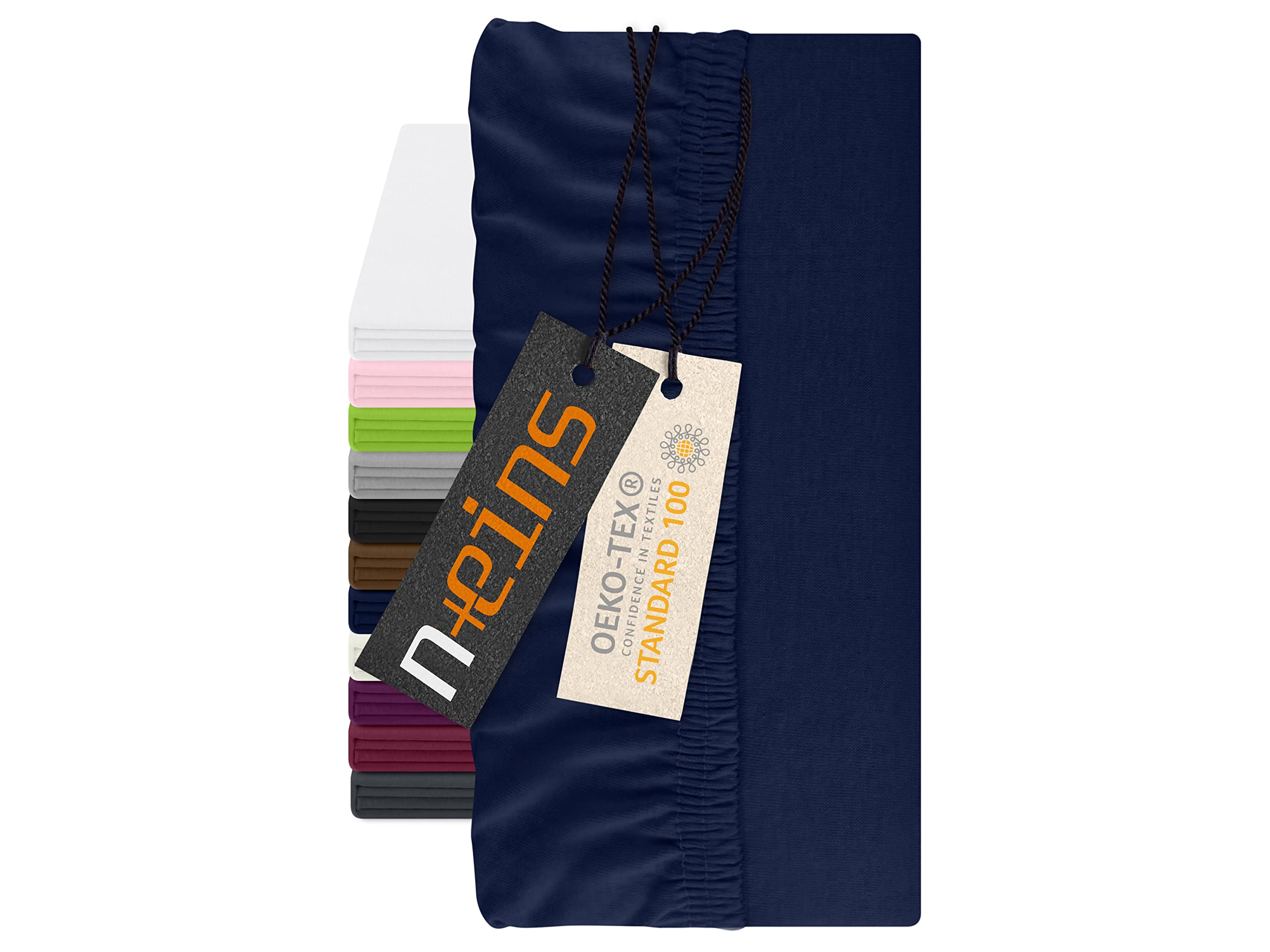 npluseins Spannbettlaken für Topper - Spannbetttuch aus 100% Baumwolle 1598.2327, ca. 90-100 x 200 cm, Navy