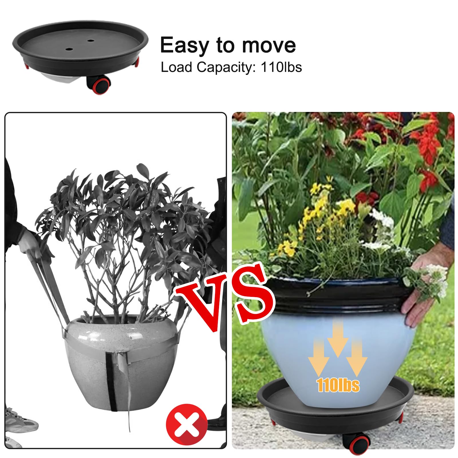 LYFJXX 2 Packs Plant Caddy with Wheels, Loading Capacity 110 lbs - Image 3