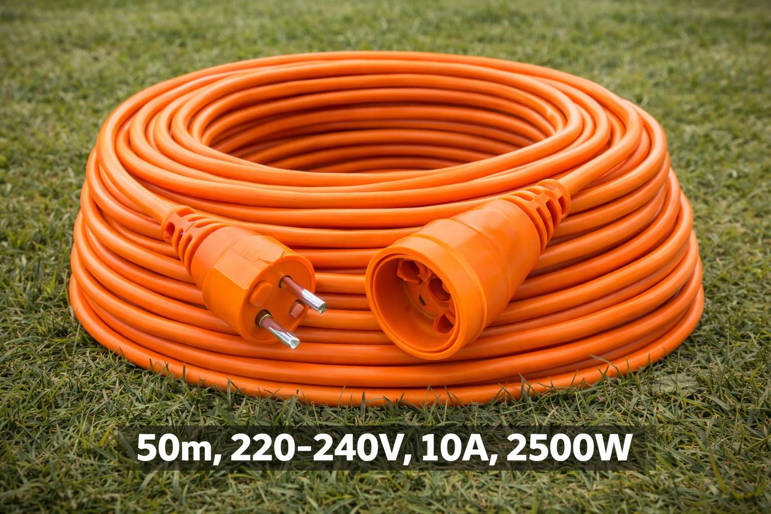 Verlängerungskabel 50m 220–240V, 10A, Robustes Stromkabel für Garten, Baustelle, Werkstatt und Camping, extra Lange Reichweite, Flexible PVC-Isolierung