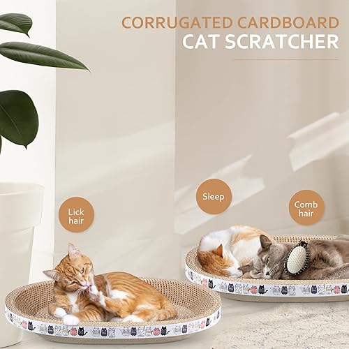 Miniatura 6 de Mixweer 3 piezas de cartón rascador para gatos, ovalada, almohadilla para rascar para gatos, cuenco de cama 2 en 1, rascador para gatos, poste de