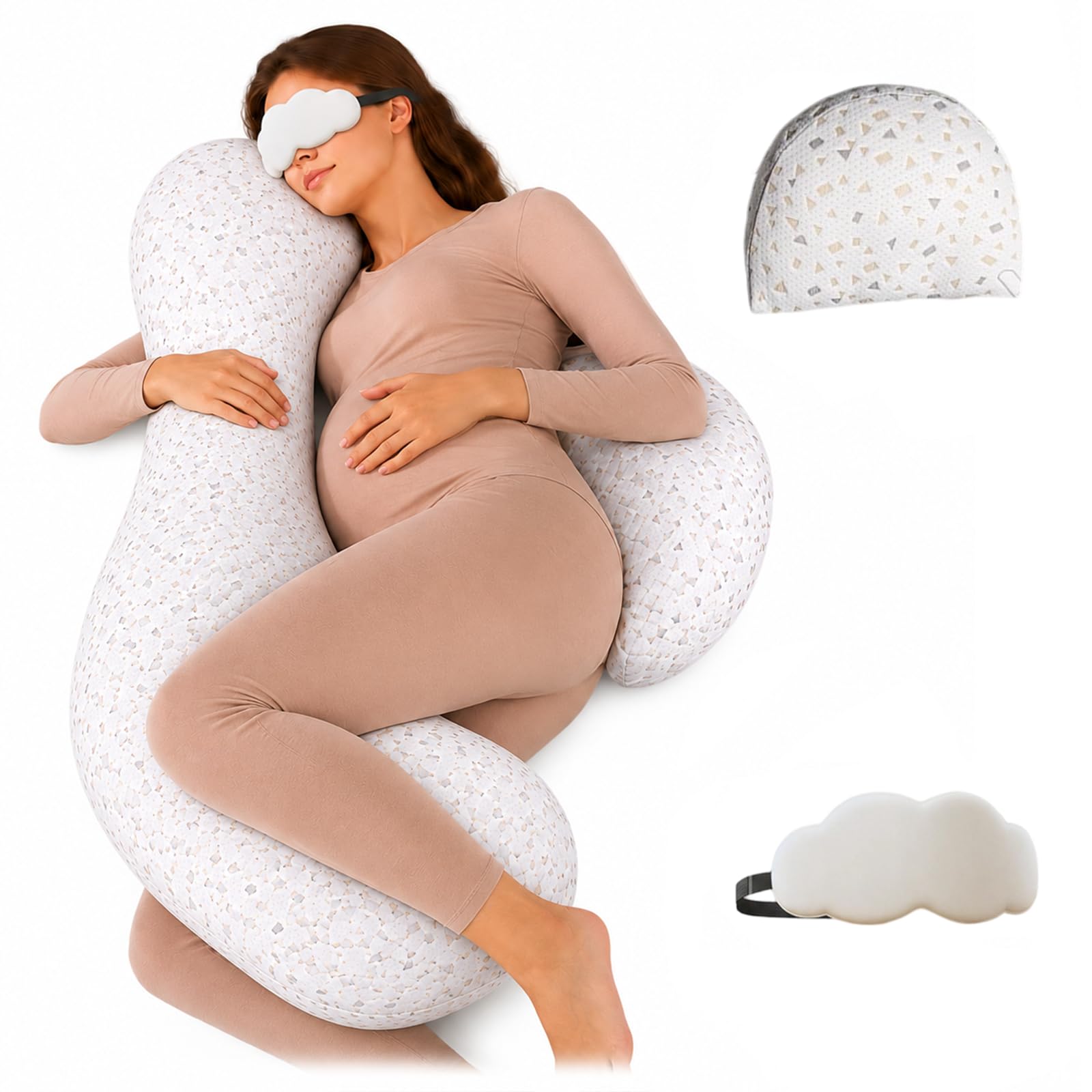 Gonggi Pregnancy Pillow for Side Sleeping, Memory Foam Maternity Pillows with Adjustable Detachable Body Support, Full Body Comfort for Belly, Back, Legs, Hips & Waist, with Sleep Mask