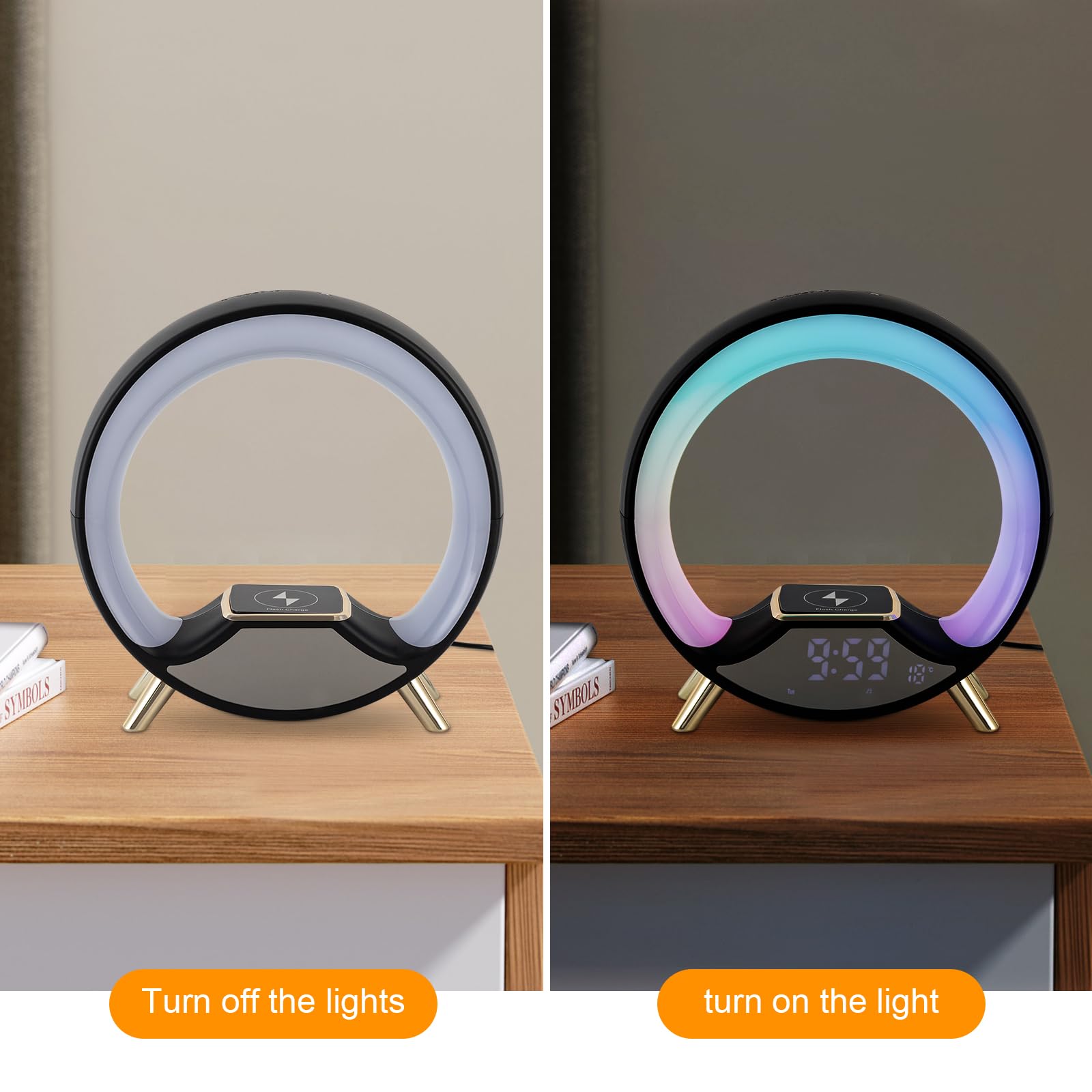 Lampka nocna USB, lampka nocna, ściemniana, lampa stołowa z bezprzewodową funkcją szybkiego ładowania i timerem, zmiana koloru, lampka nocna do dekoracji sypialni (czarna)