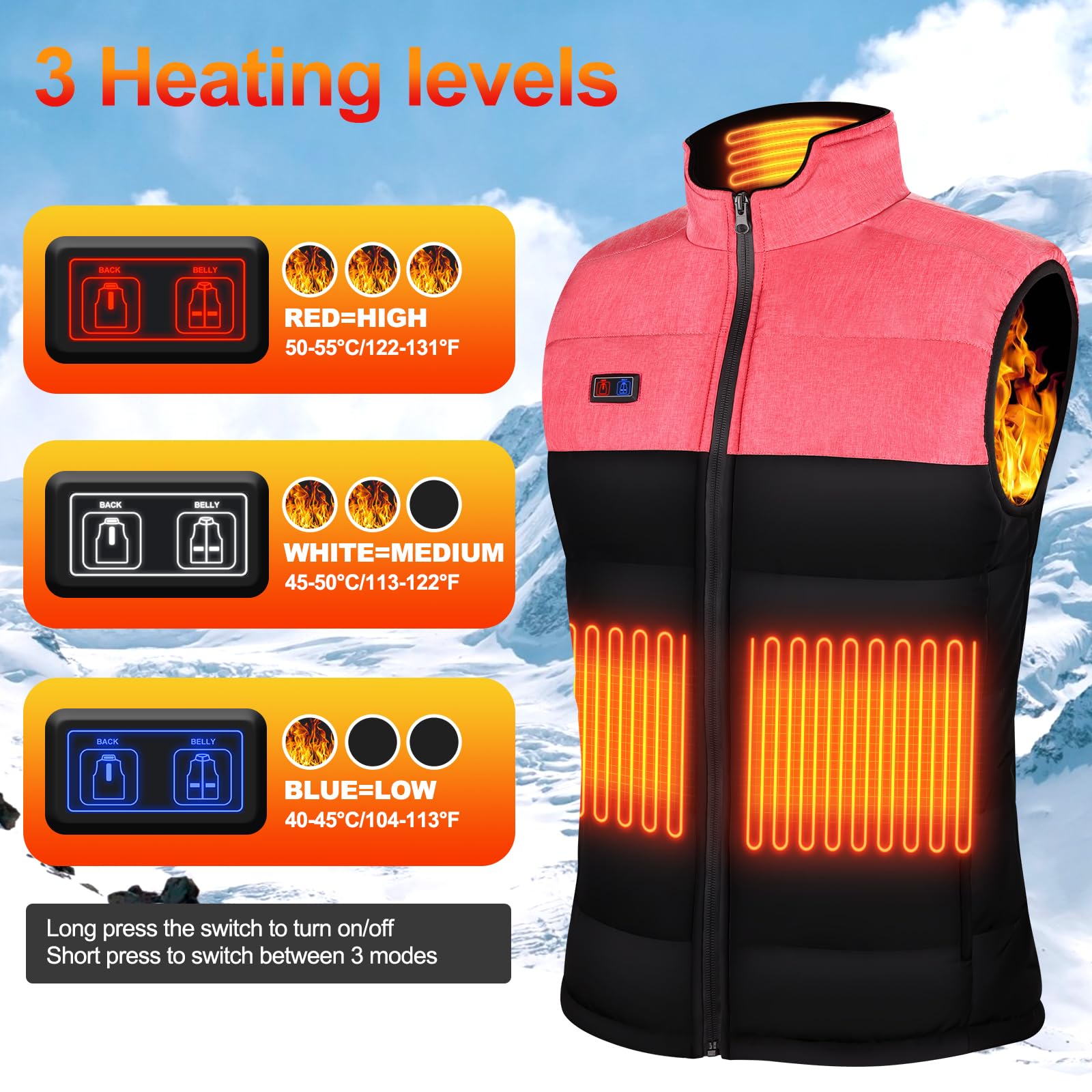 Tonfarb Gilet Riscaldato Donna, Gilet Riscaldante Donna con 4 Zone Riscaldamento, 3 Livelli Temperatura, Elettrico Giubbotto Riscaldato per Attività All'aperto, Pesca, Sci (Batteria Non Inclusa)
