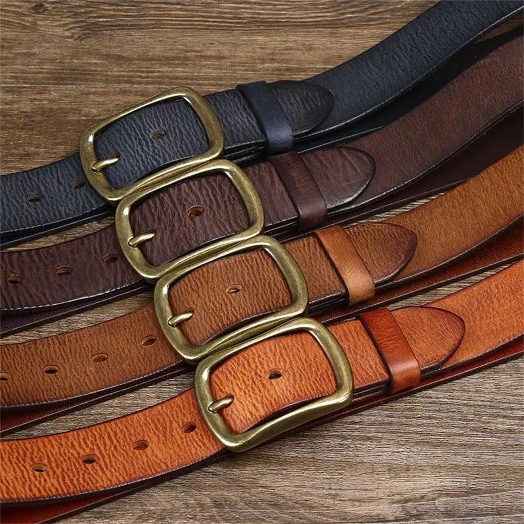 Men's Western Belt - 3.8 cm Wide Solid Cowhide with Brass Buckle for Jeans