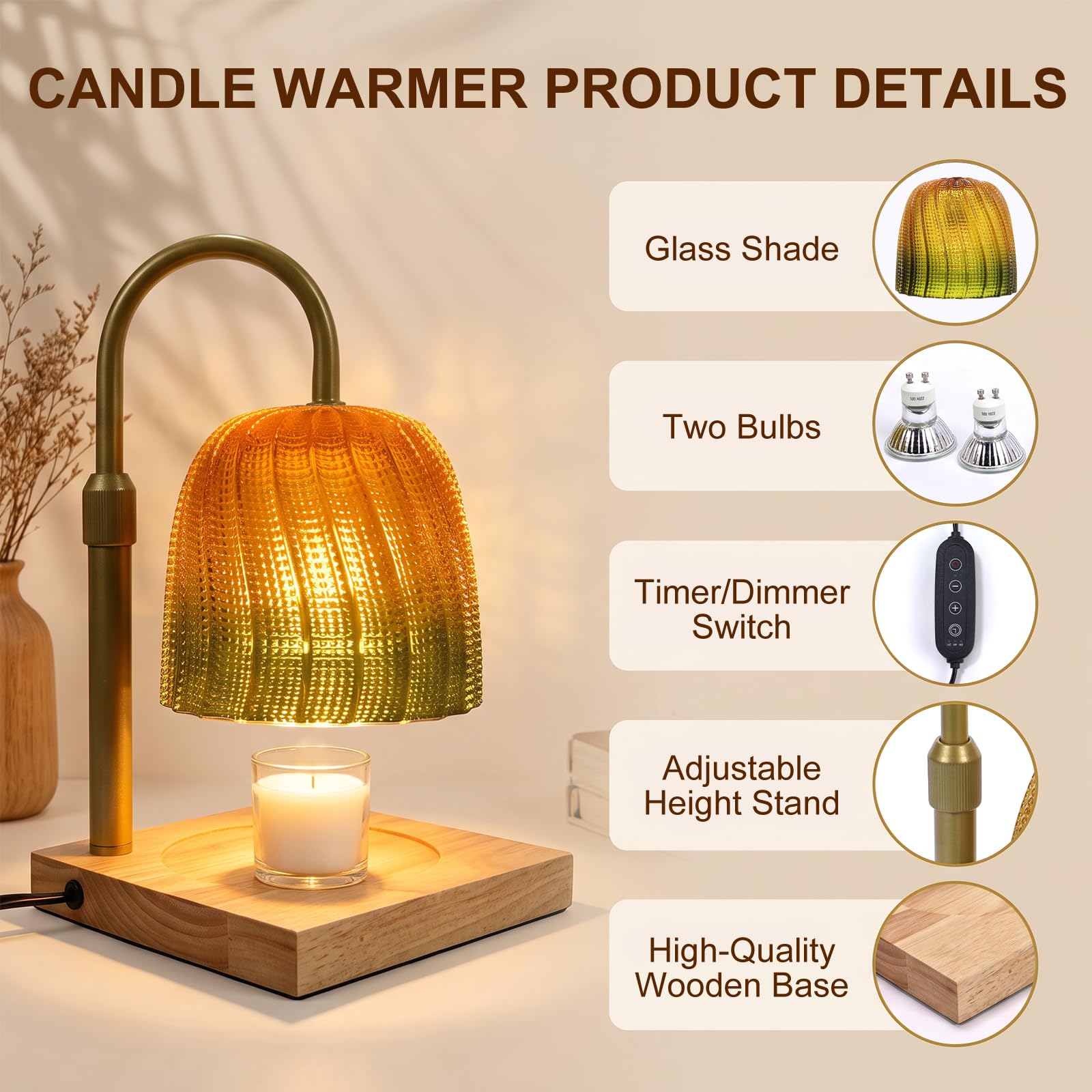 Lámpara calentador de velas – Quemador eléctrico con temporizador y