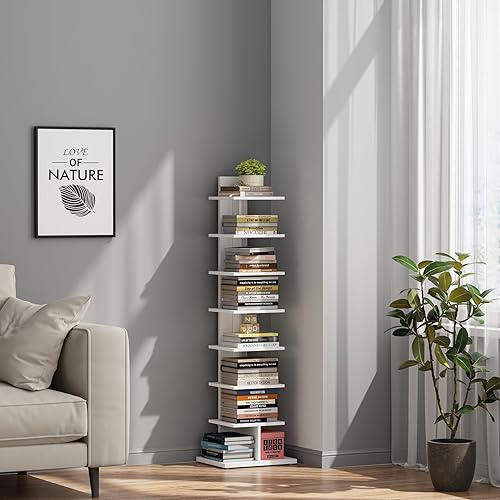Miniatura 7 de TUTOTAK Estantería estrecha, estantería de 8 niveles, estante de libro de columna vertebral para espacio pequeño, estante de pie de esquina para