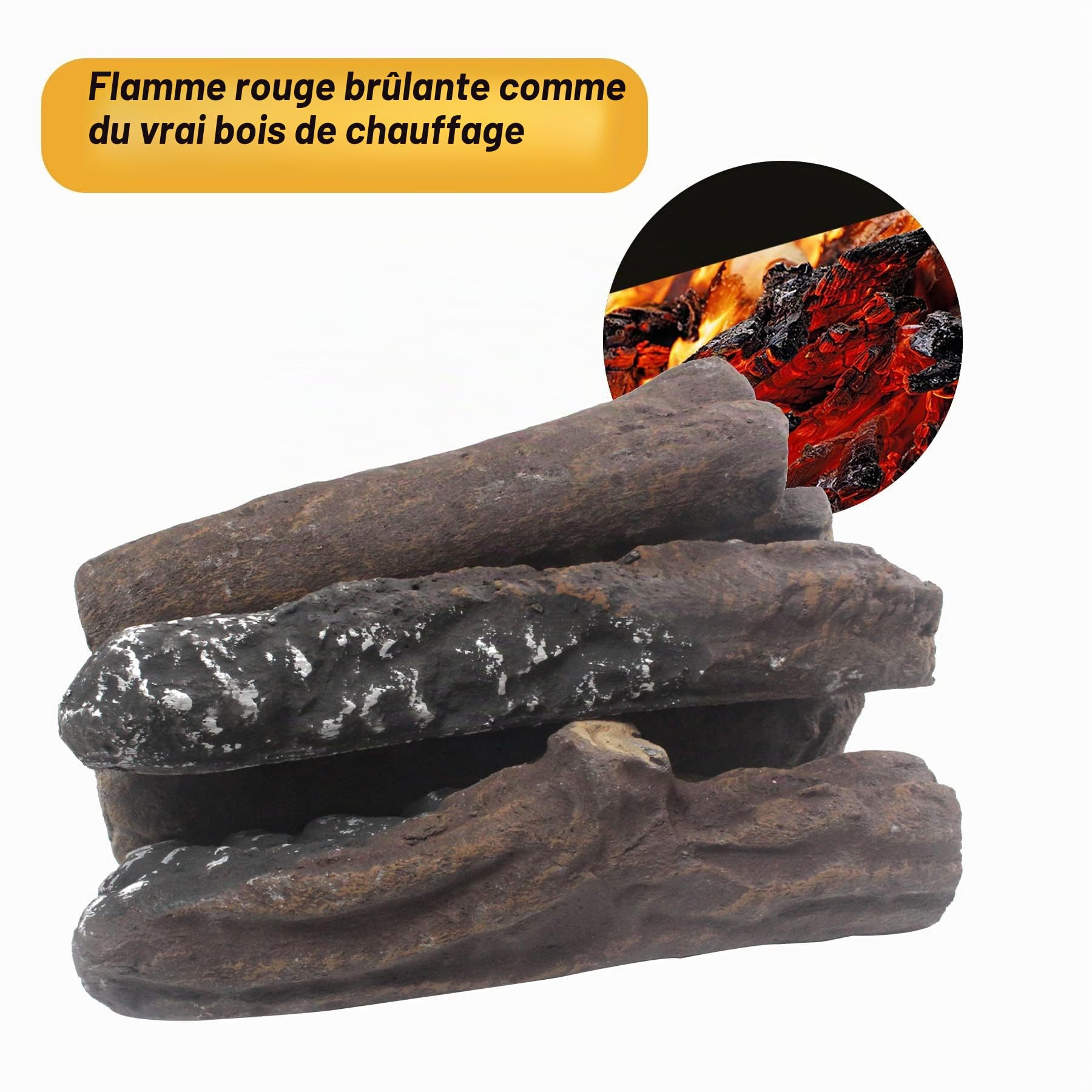 heyfurni Lot de 10 bûches décoratives en céramique pour cheminée au bioéthanol-pour intérieur et extérieur-avec Inserts à gaz ventilés-sans Ventilation…