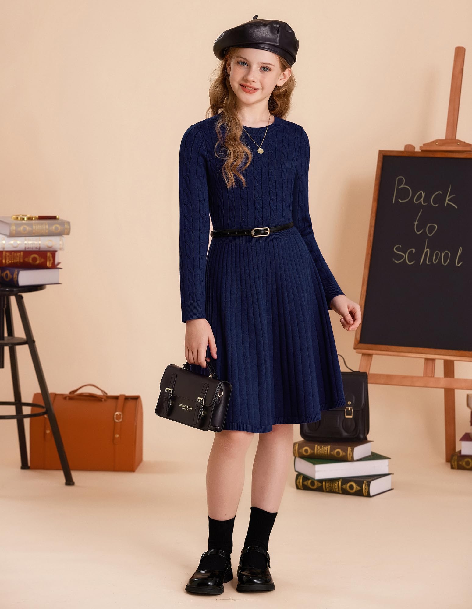 GRACE KARIN Vestido de manga larga para niña, elegante, cuello redondo