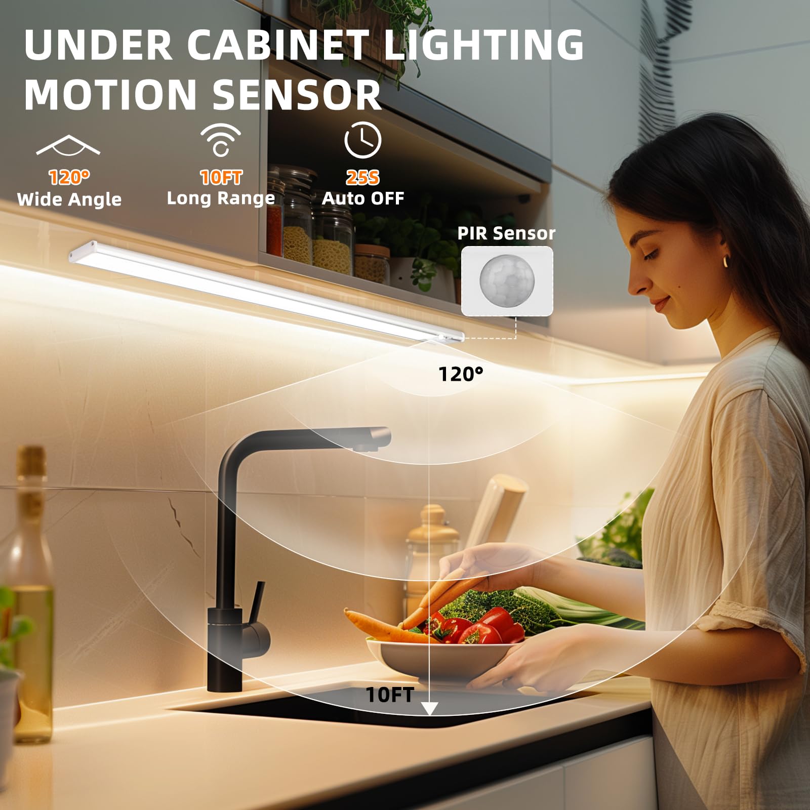 KYEKIO Under Cabinet Lights, 4Pack Motion Sensor Light Indoor, Rechargeable Closet Lights Wireless with 3 Color Temps, Dimmable Under Counter Lights for Kitchen Bedroom (8inch)