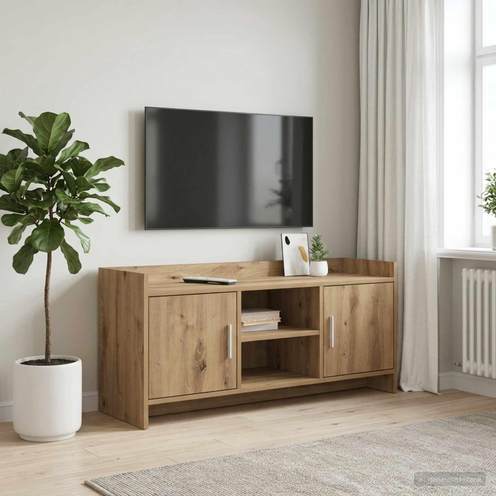 Drewniana szafka pod telewizor Inżynieria 102x33x47 cm Dub Artisan
