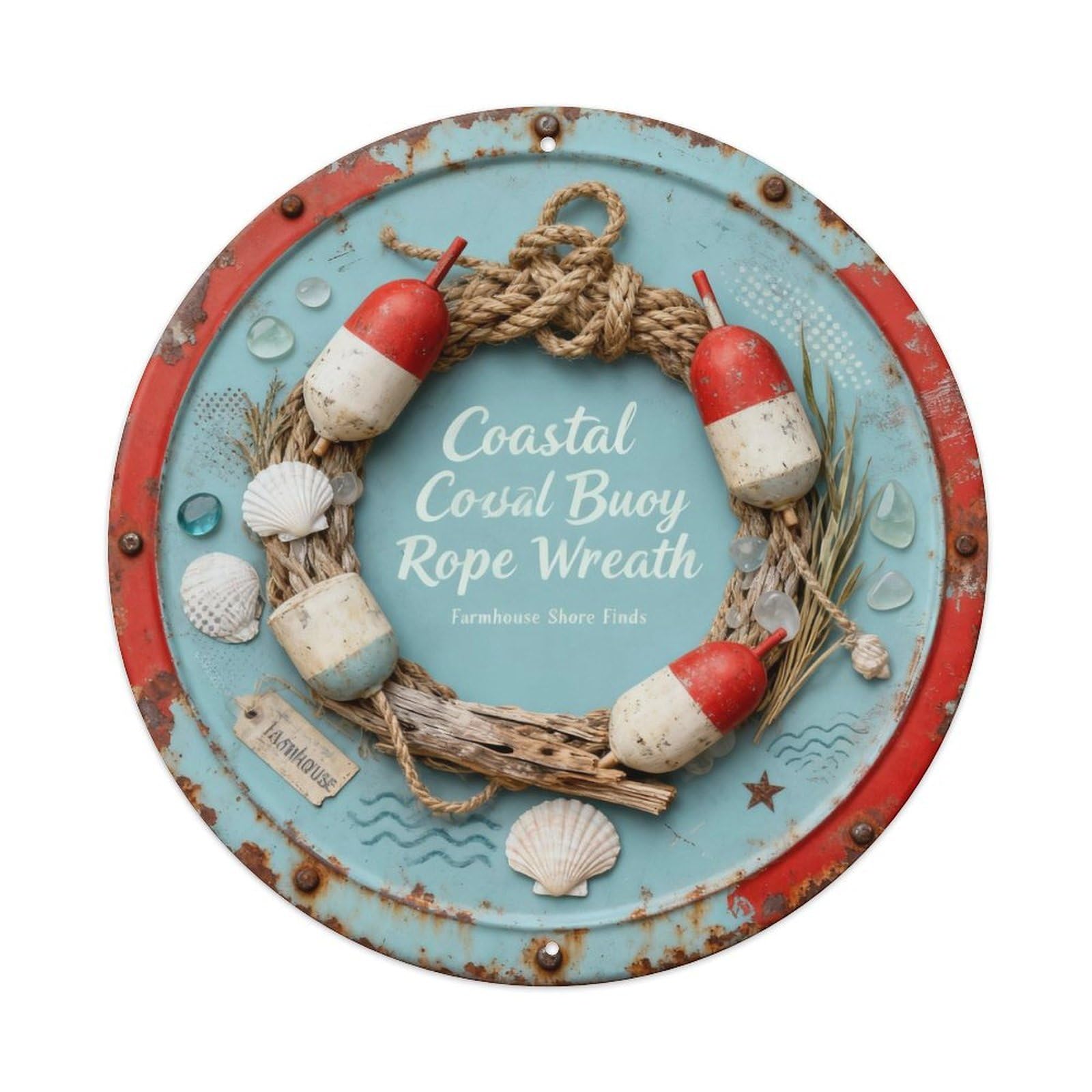 Coastal Buoy Rope Wreath Metal Tin Sign Plaque