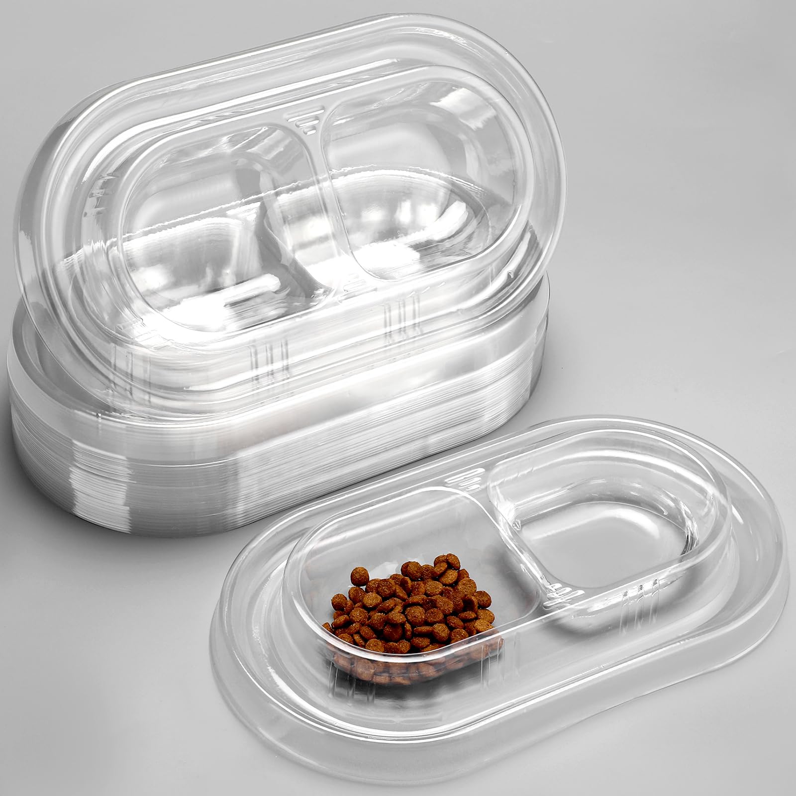 Silipull 24 Pcs Disposable Pet Bowls Anti Ant Cat Dog Food Bowls Large Cat Wet Food Dishes Plastic Double Dish Water No Spill Non Tip Non Slip for Outdoor Pets Small Medium Size Dogs