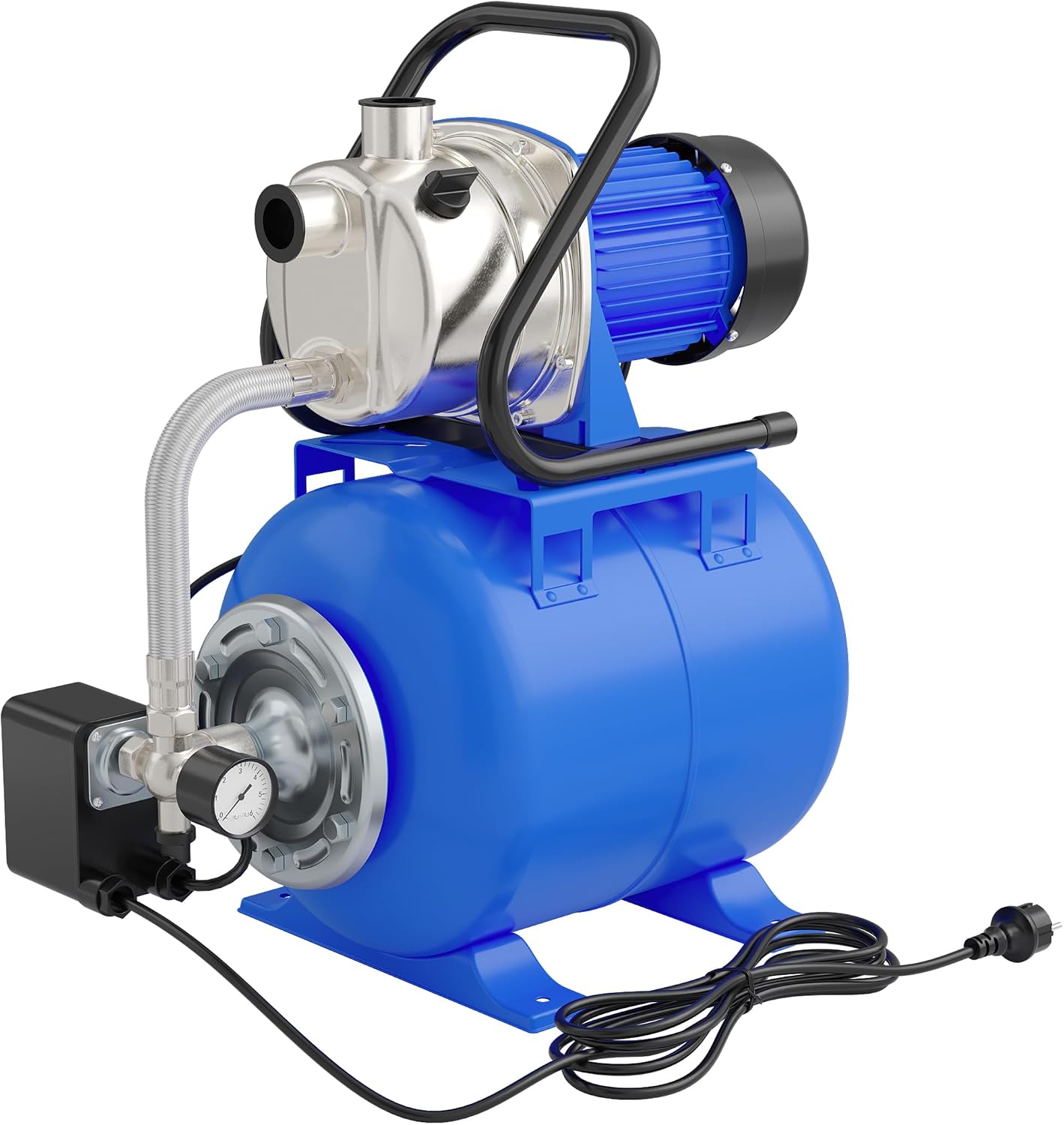 Wiltec Hydrofor domowy 1200 W 3400 l/h, automatyczna pompa z przełącznikiem ciśnieniowym i zbiornikiem membranowym 19 l pompa ogrodowa, wodna