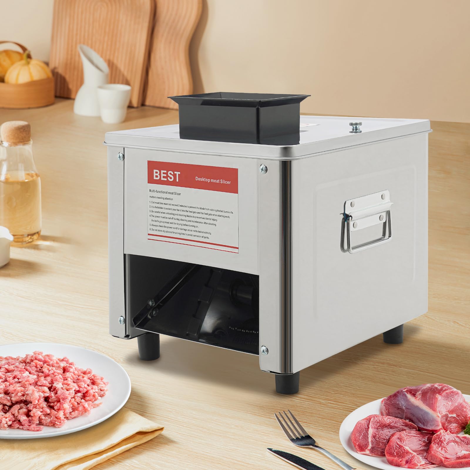 Electric Meat Cutter Vegetables Boneless Chicken Lamb Beef Cutting Machine Stainless Steel Meat Slicer for Home and Commercial, Slicing/Dicing/shredding, 330lbs/h,850W, 310r/min (10mm/0.39in)