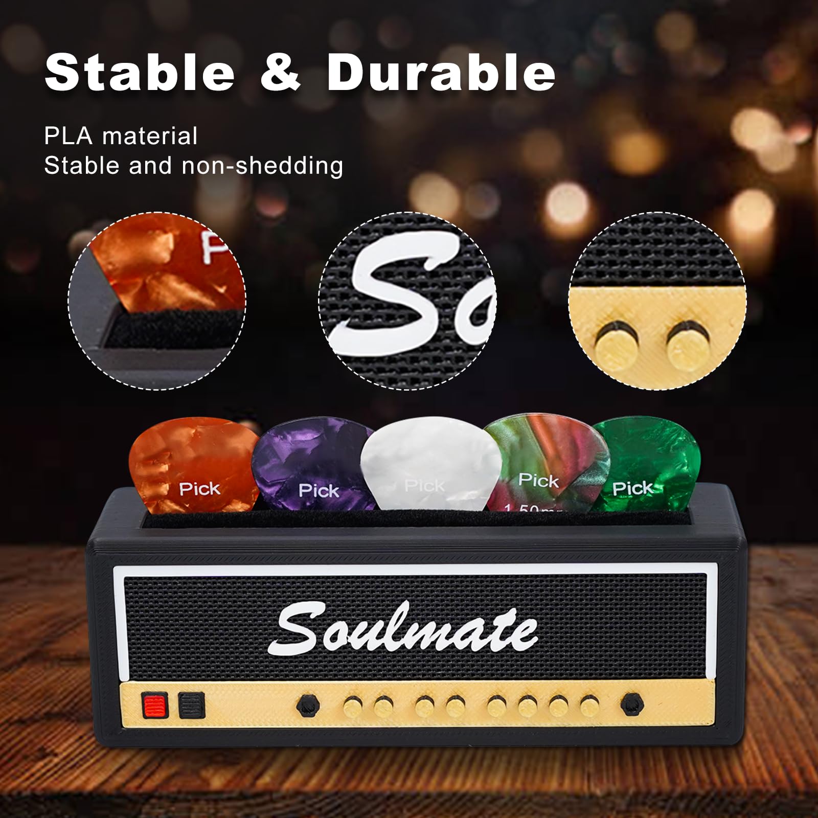 Jonansy Black Guitar Pick Holder Organizer - Durable Guitar Pick Storage Case with 6 Free Guitar Picks Included, Compact Guitar Accessories Display Box for Musicians & Music Enthusiasts