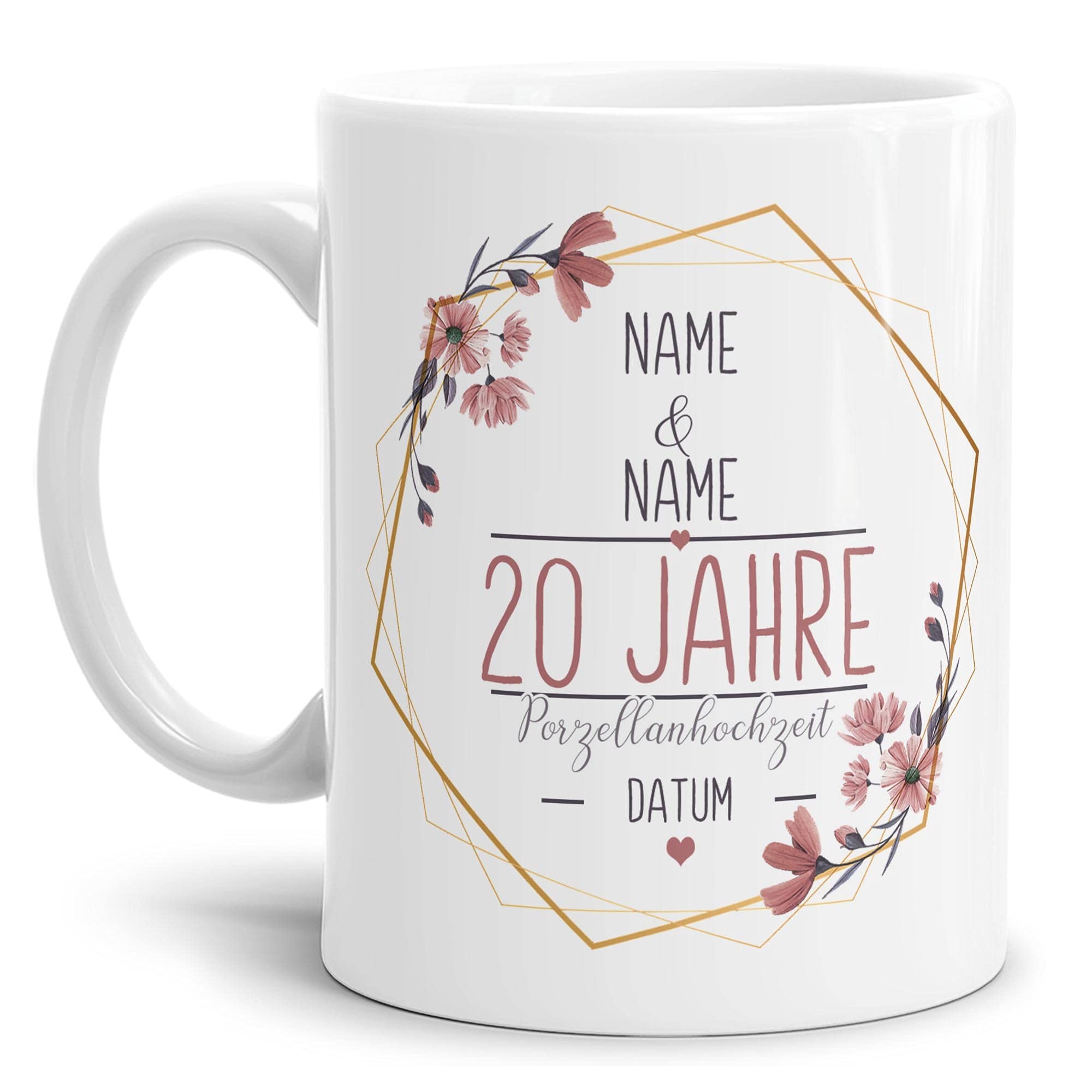 Tasse zum Hochzeitstag Porzellan Hochzeit - mit Name & Datum selbst gestalten