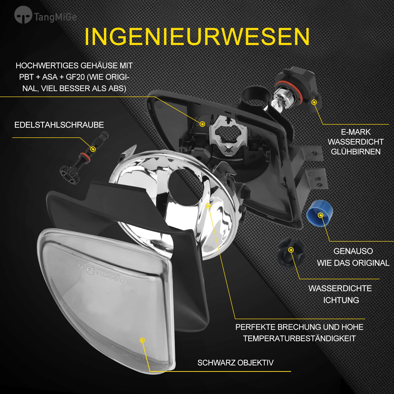 TangMiGe Nebelscheinwerfer Kompatibel mit BMW 5er F10 F11 01/2009-06/2013, für Standard Stoßstange, für Fahrzeuge mit Standheizung, 63177216888 63177216887, 1 Paar, Schwarz Smoke Objektiv