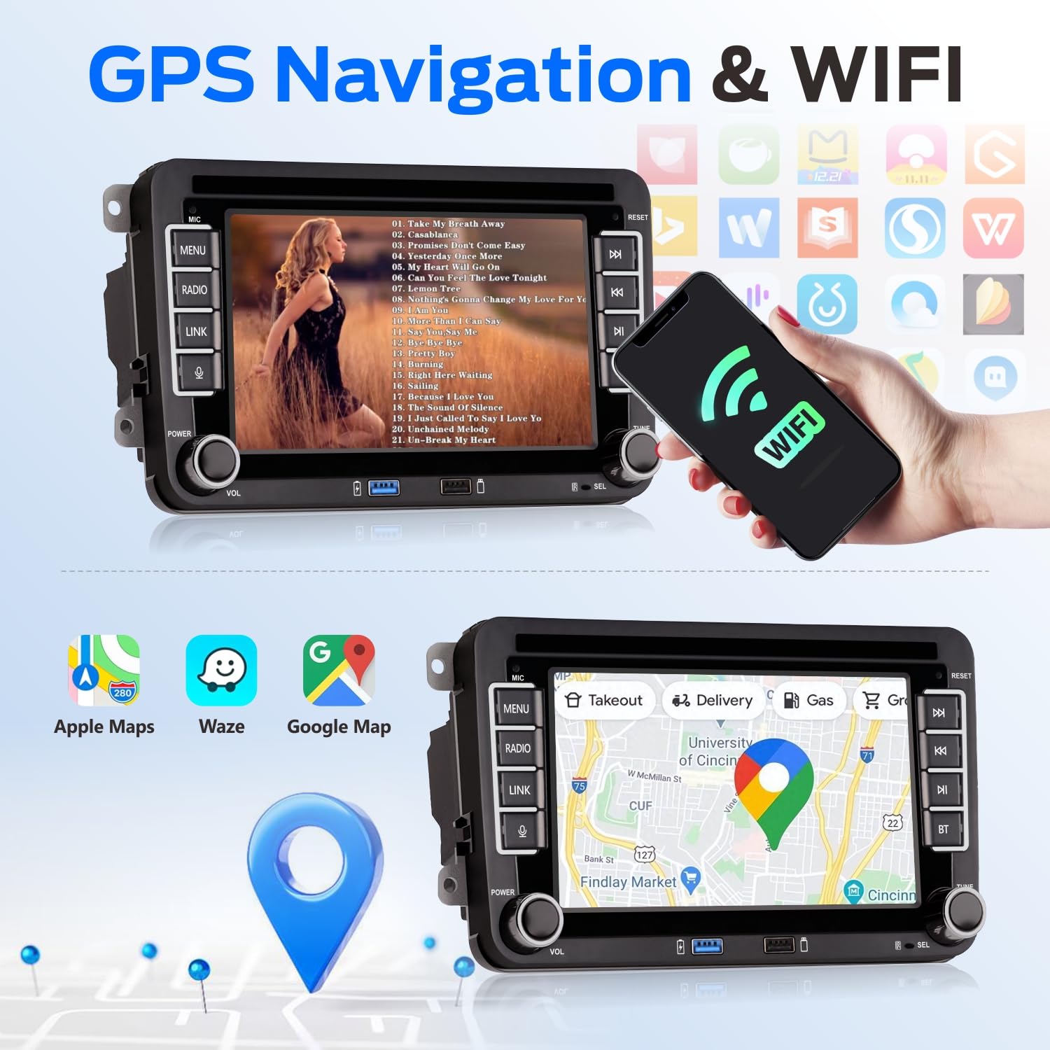 Linux Bluetooth Car Radio for Golf 5 6 VW Polo T5 Seat with Navigation WLAN FM/AM/DSP/Mirror Link, Apple Carplay, Android Car, Steering Wheel Ctrl, 2Din Dab Car Radio Touch Screen