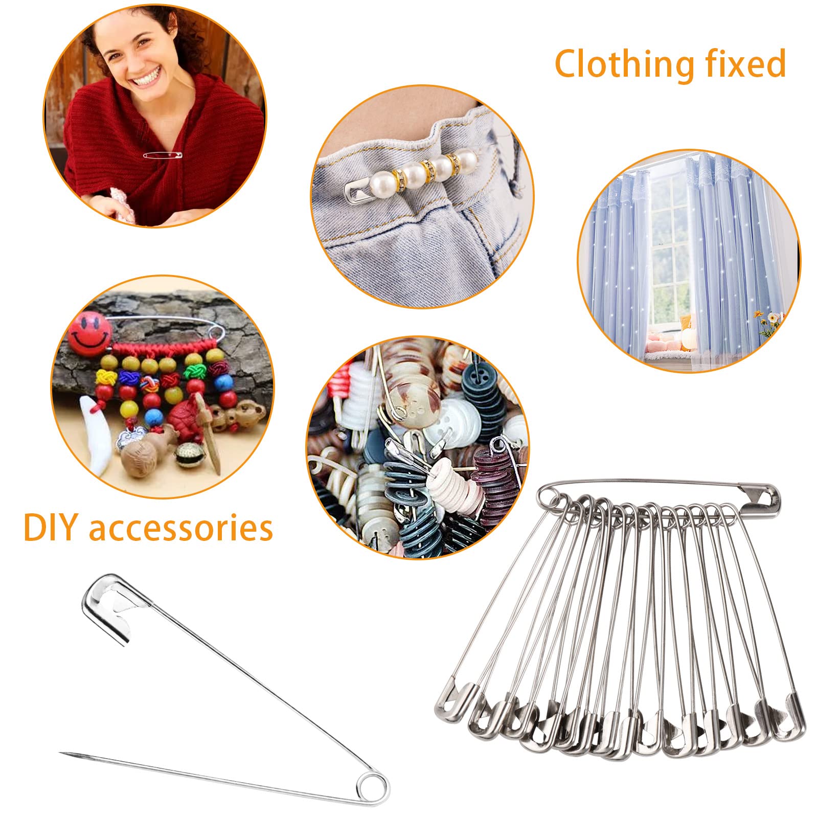 10 Spille Da Balia Grandi In Acciaio Inox – 7,6 Cm – Extra Large, Robust, Antiruggine, Per Vestiti, Pelle, Tela, Coperte, Artigianato, Kilt (Argento) - 4