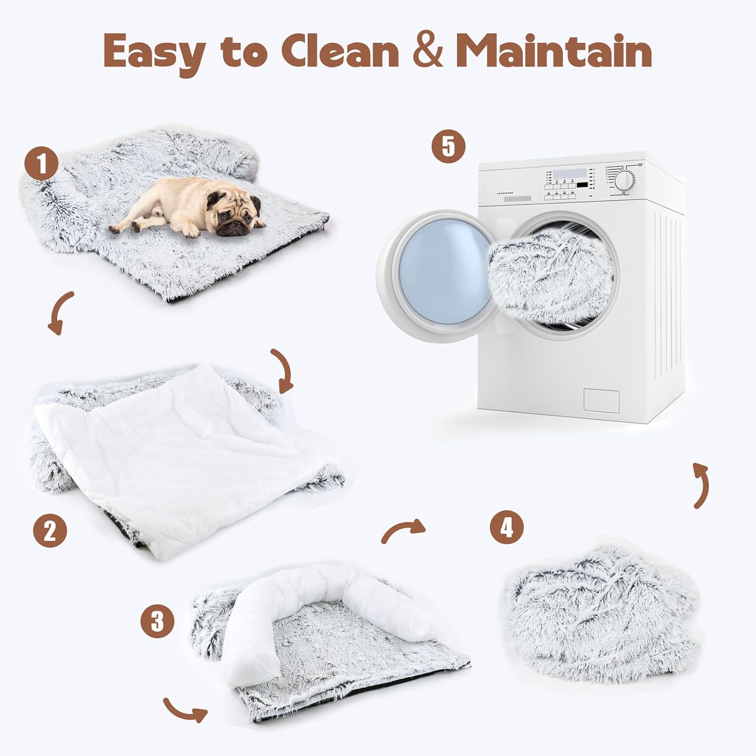 review Fluffy Calming Dog Couch Bed Mats with Blanket and Removable Cover for Medium Dogs Cats Plush Pet Bed Sofa Mat for Furniture Protector (Grey, L)