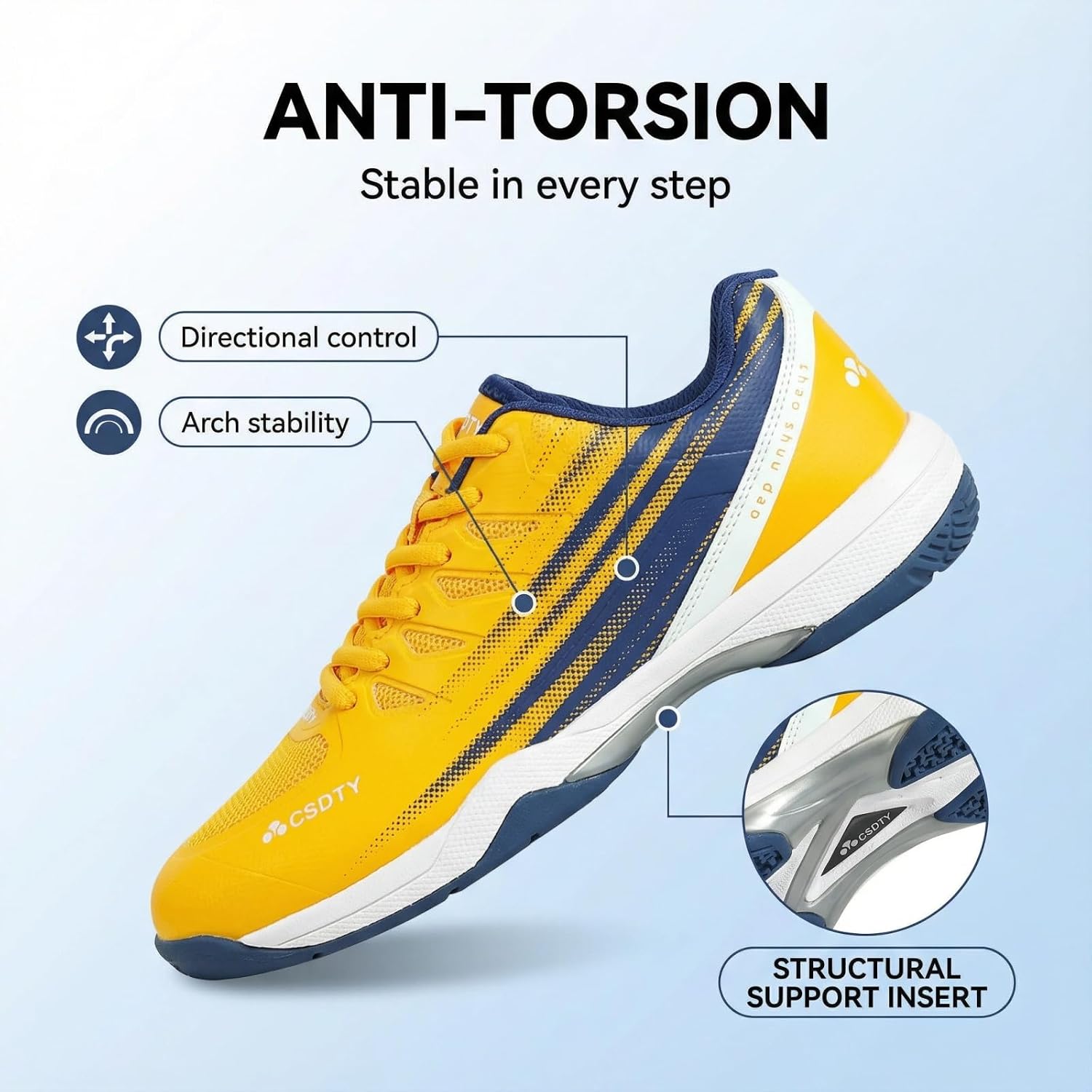 Men's Pickleball Shoes, Breathable Cushioned Tennis & Racquetball Court Sneakers, Anti-Slip, Lightweight Comfort for Outdoor Sports