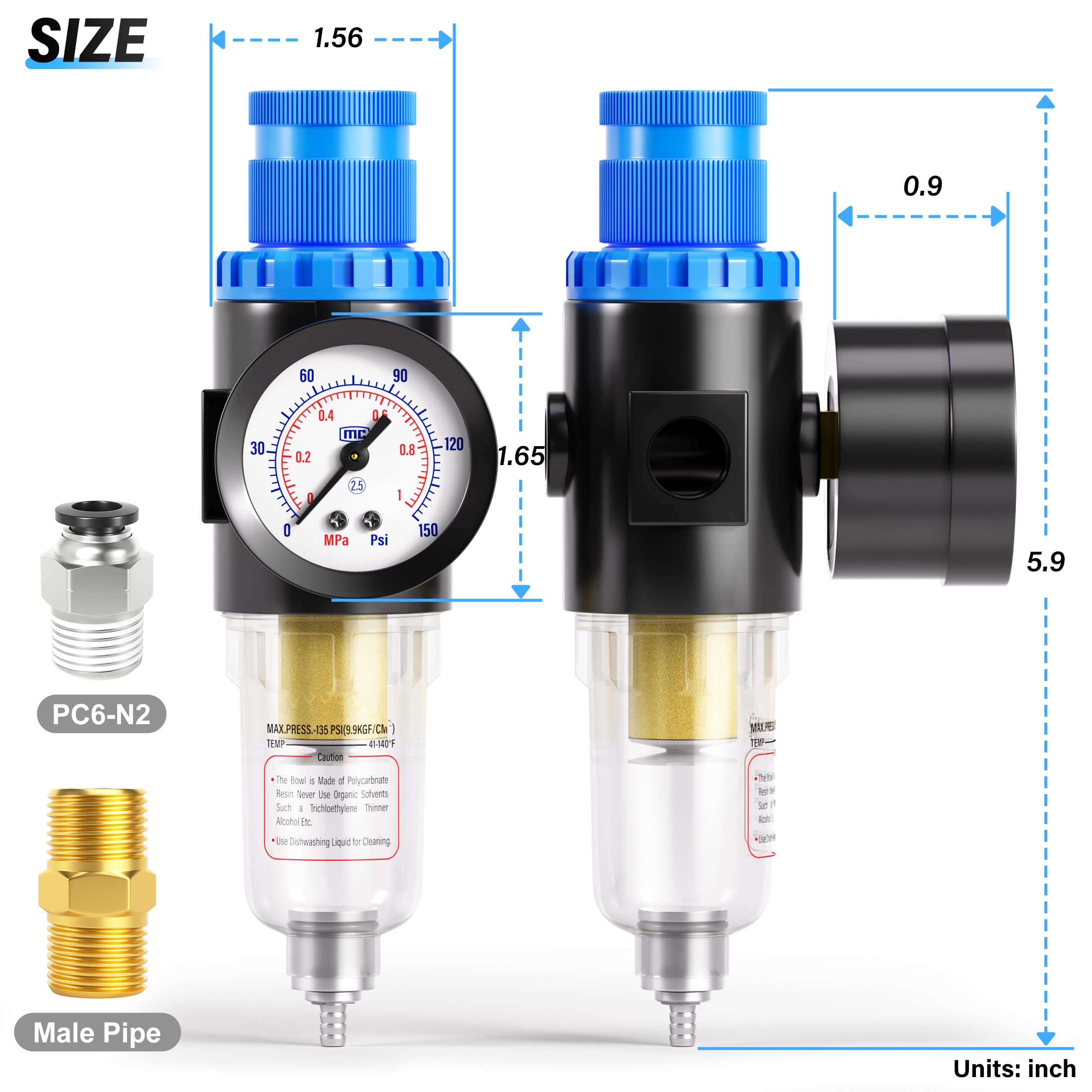 NANPU Combo de lubricador de filtro de aire comprimido NPT de 14 pulgadas, separ