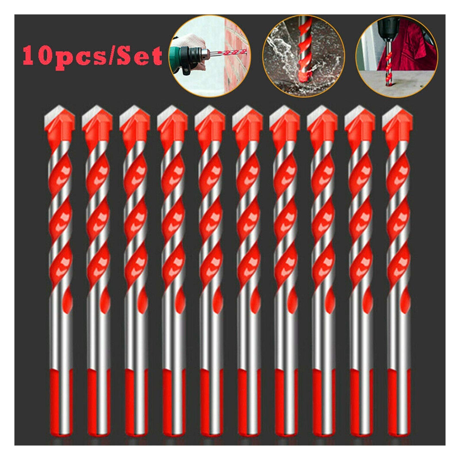 Brocas 10pcs 6mm Juego de brocas multifunción Azulejo de pared de cerámica Mármol Vidrio Agujero de perforación Sierra Brocas de trabajo para herramientas eléctricas Juego de brocas (Color : 10pcs