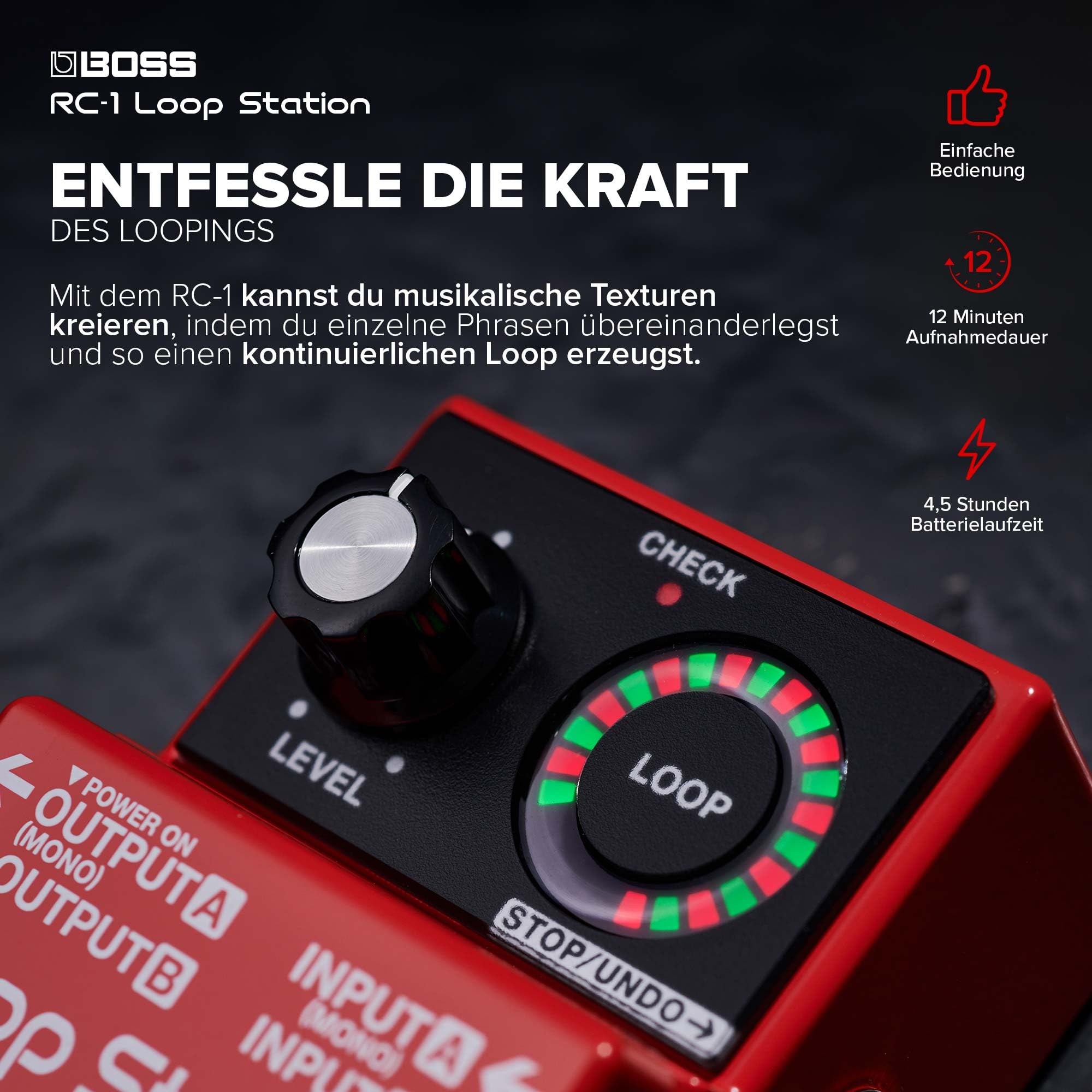 BOSS RC-1 Loop Station Pedal | Einfacher Looper für Gitarre, Bass