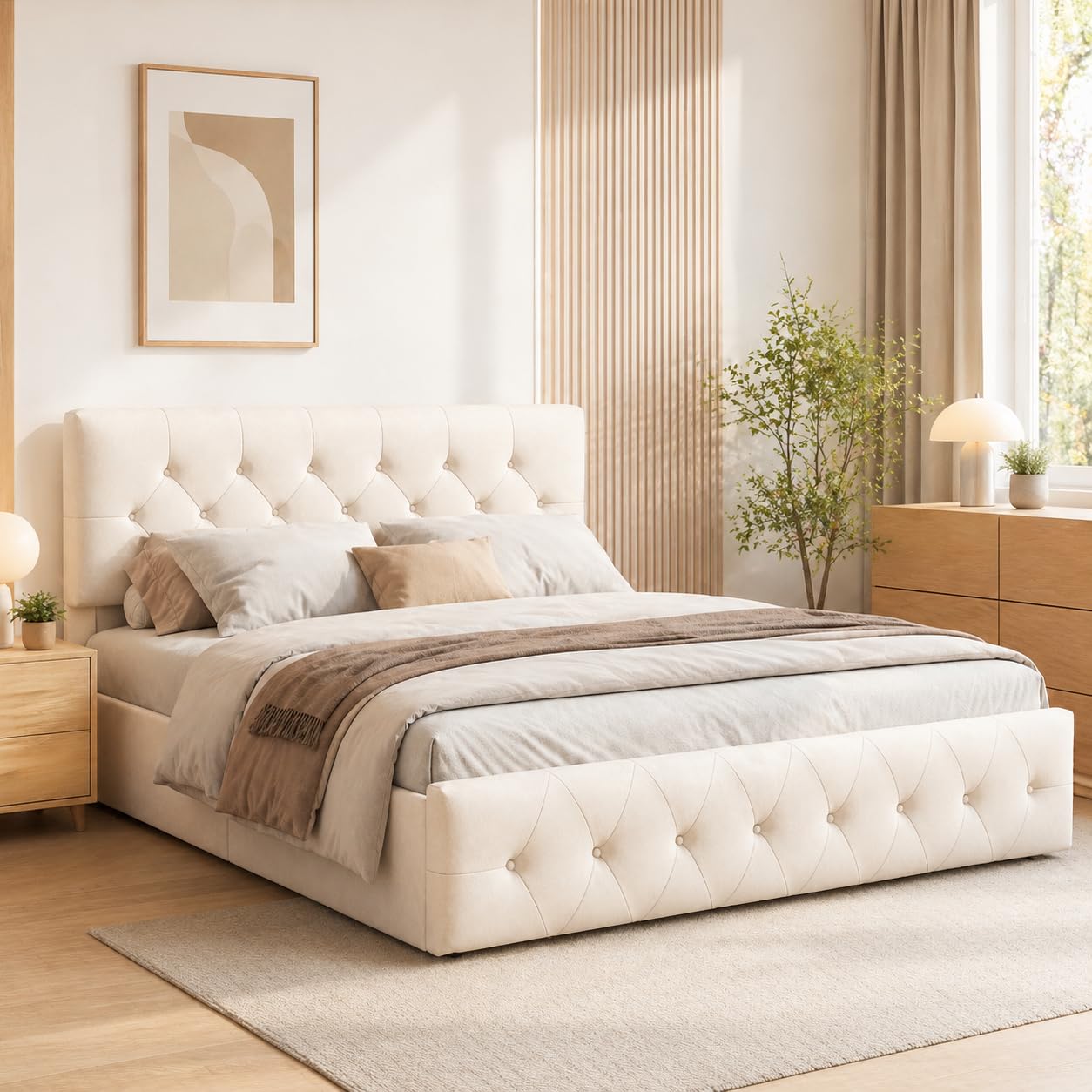 Letto imbottito140x200cm, letto matrimoniale con contenitore idraulico e testiera regolabile, Moderno Letto una piazza e mezza con vano portaoggetti, senza materasso