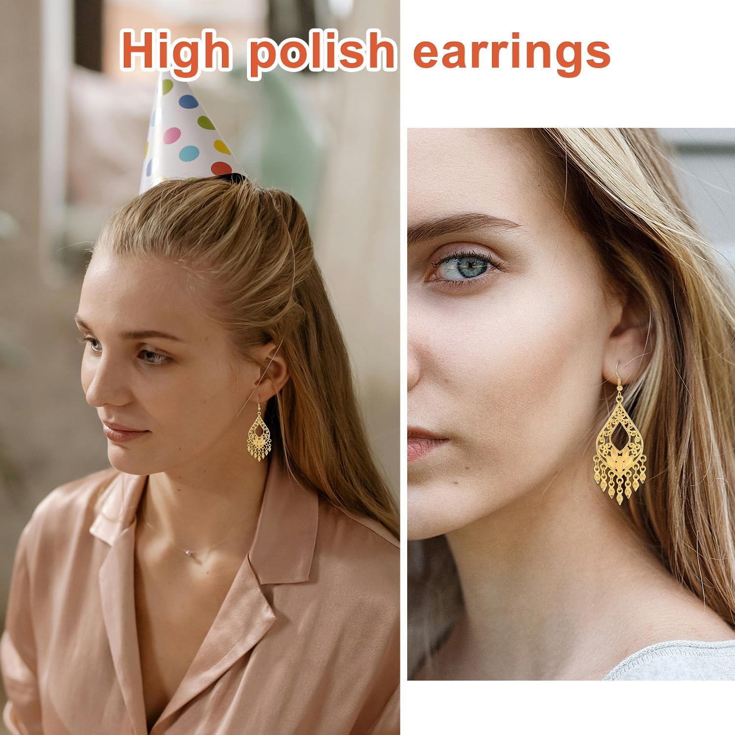 Gold Filigree Earrings, Elegant Boho Statement Dangle Earrings Trendy Indian Style Jewelry Accessories for Women - Image 7