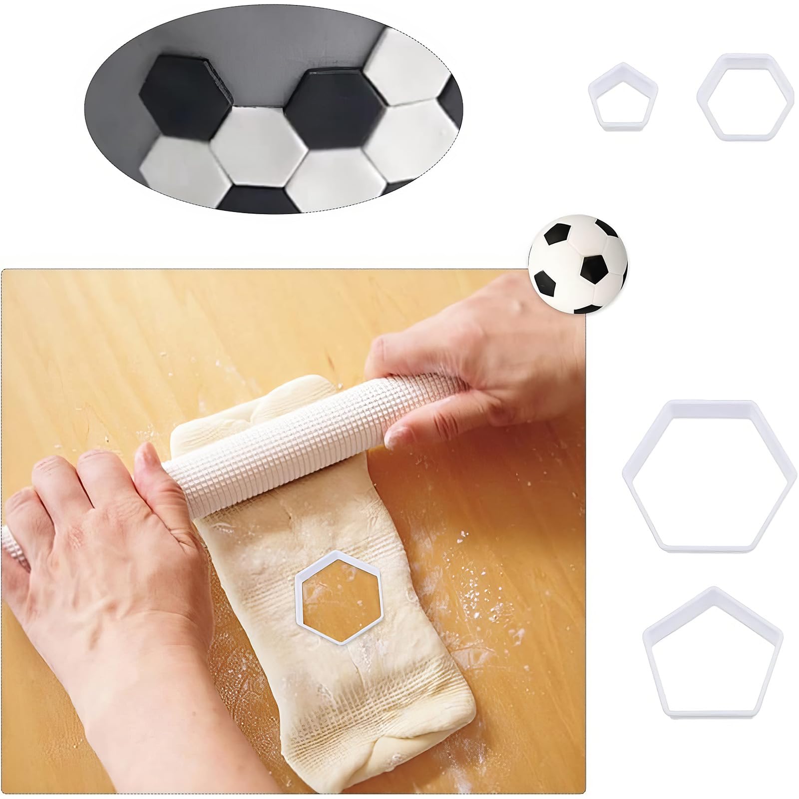 LYQNIHOB Set Di 4 Formine Per Biscotti A Forma Di Pallone Da Calcio, Esagonali, Per Creazioni In Pasta Di Zucchero E Decorazioni Di Dolci, Perfette