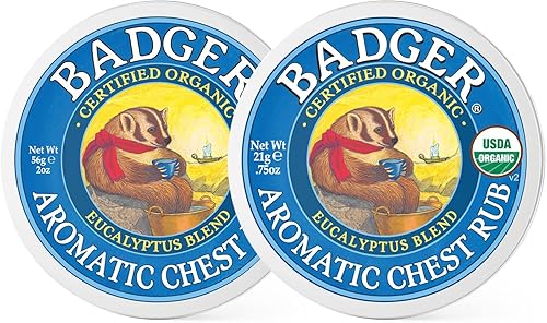 Badger - Rub aromático para el pecho, eucalipto y menta, orgánico certificado, masaje de vapor calmante con aceites esenciales de eucalipto, frote