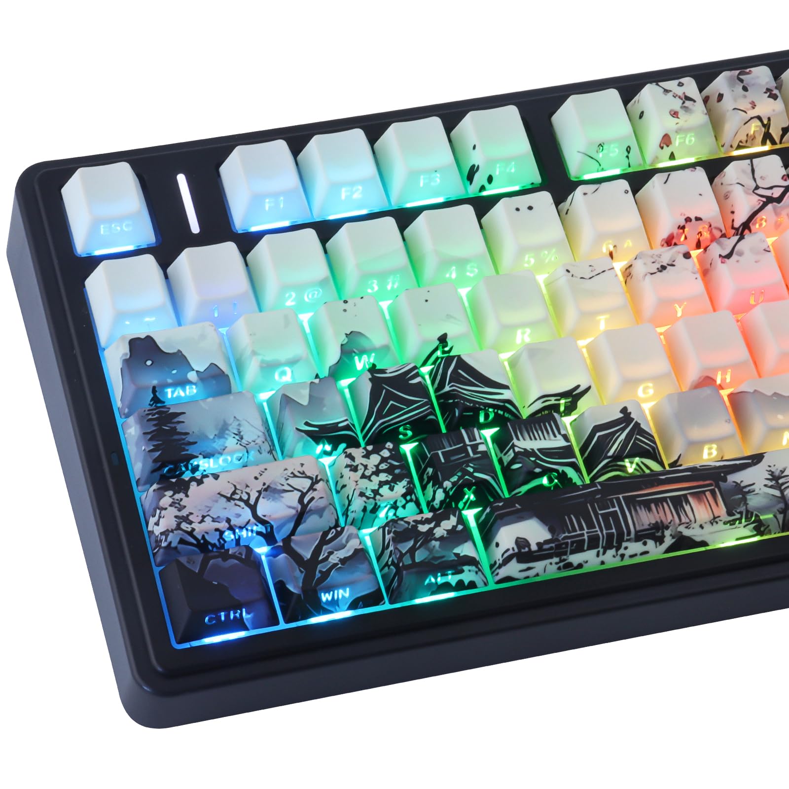 JakeTsai Nasadki klawiszy PBT 130 klawiszy Double Shot Bright Moon Night Keycaps, Shine Through Side Printed Keycap, Cherry Profile Dye Sublimation Custom Keycap for Cherry MX Switch Mechaniczne