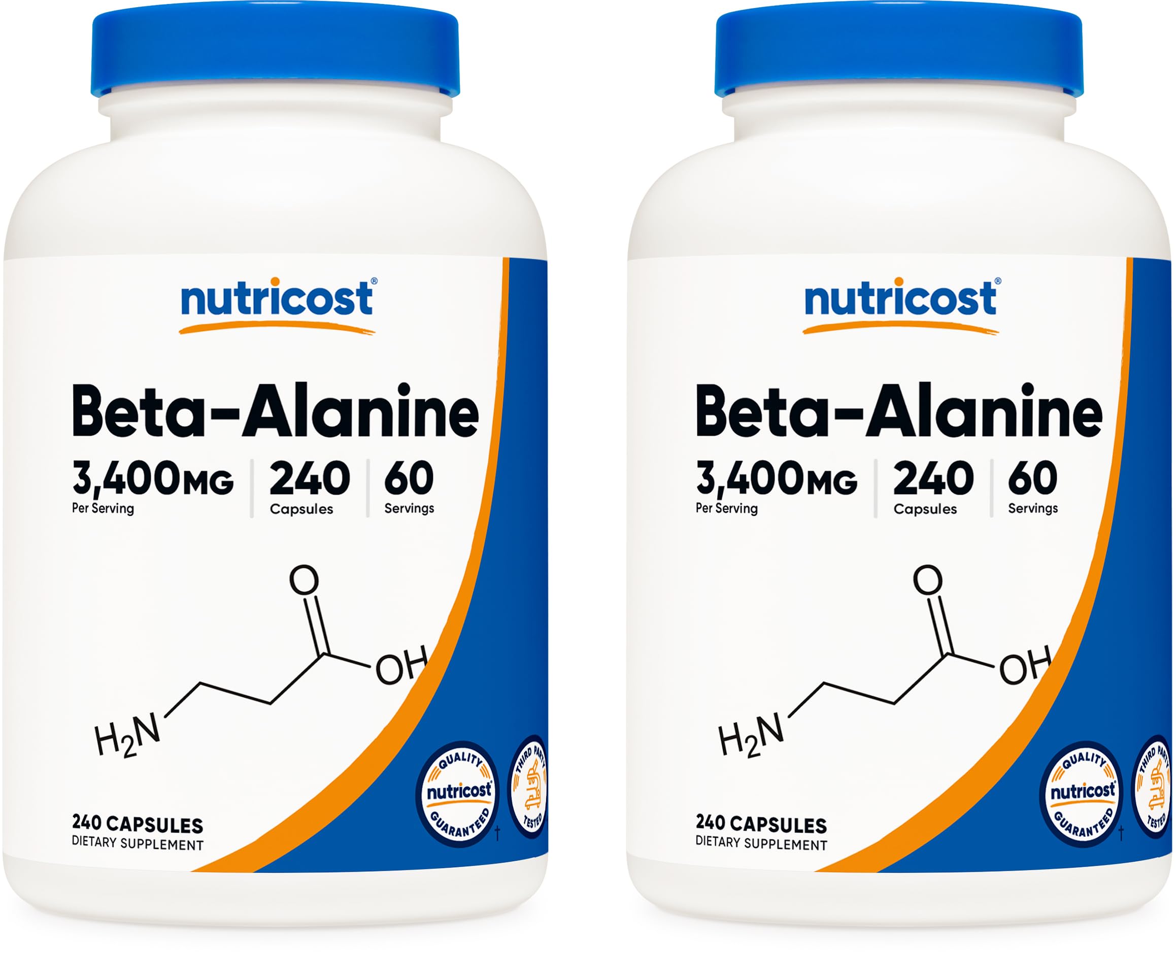 Nutricost Beta-Alanine Capsules 3400mg, 240 Caps (2 Pack) - Potent Beta Alanine, Gluten Free & Non-GMO, 850mg Per Cap, 60 Serv Per Bottle